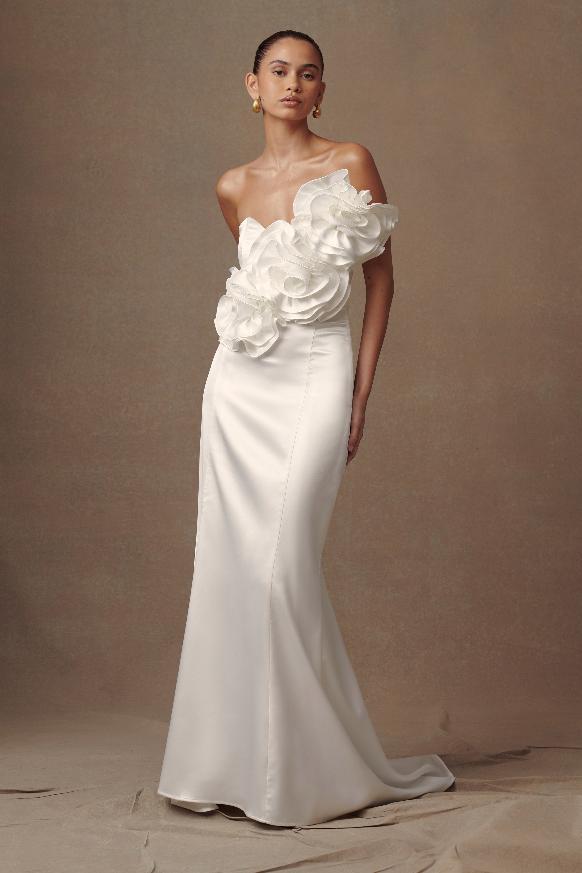 Olivia Strapless Satin Rose Wedding Gown - White #2