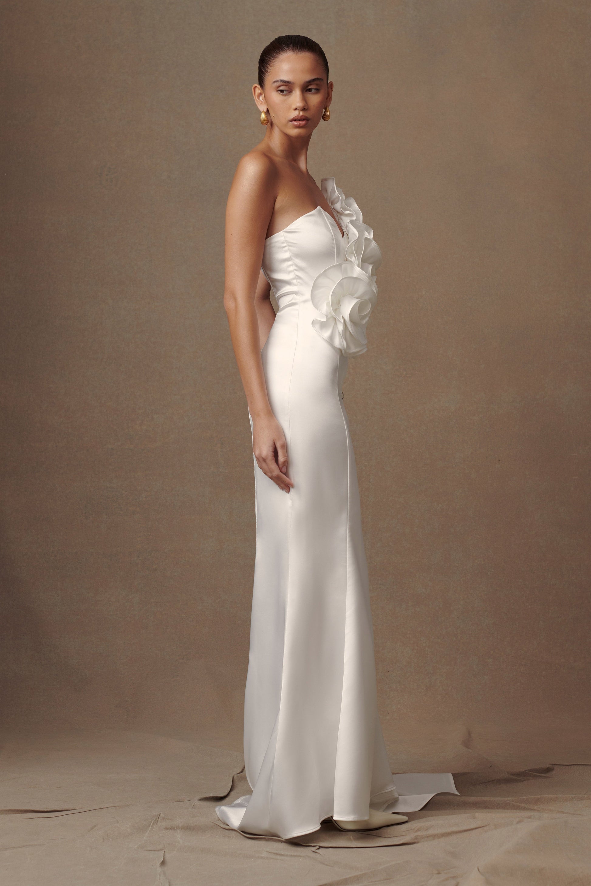 Olivia Strapless Satin Rose Wedding Gown - White #6