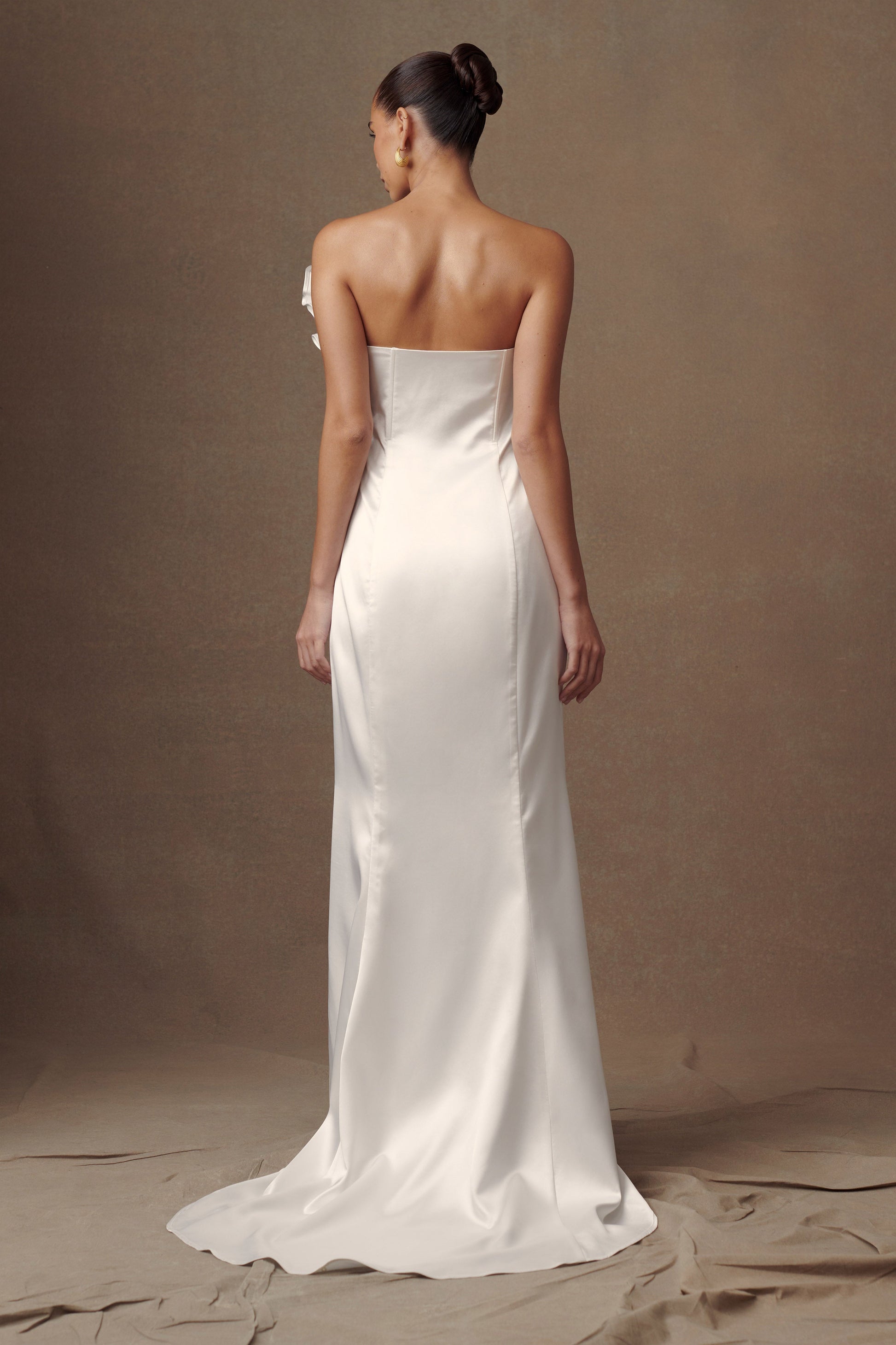 Olivia Strapless Satin Rose Wedding Gown - White #3