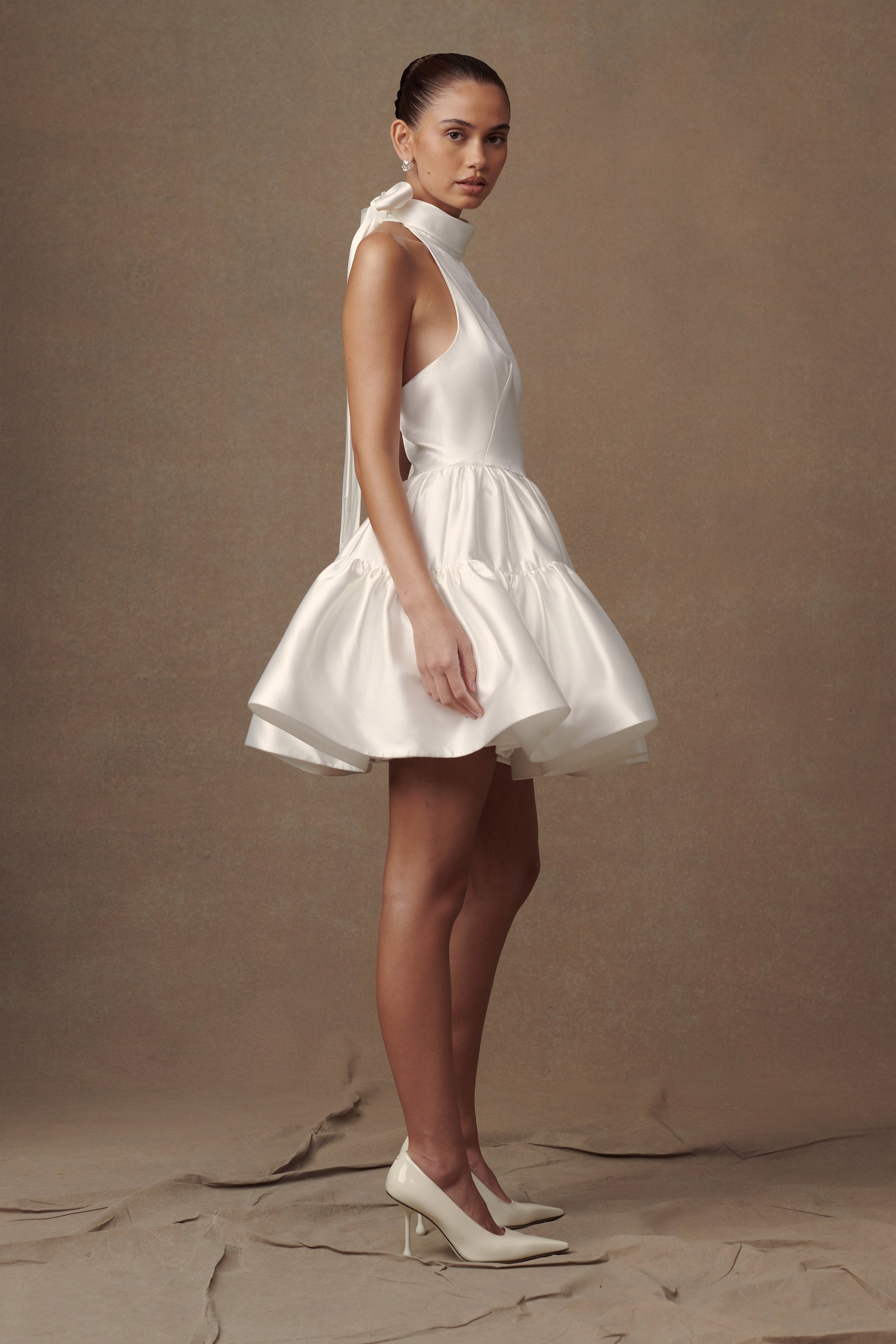 Dorota Satin Halter Mini Dress - White #4
