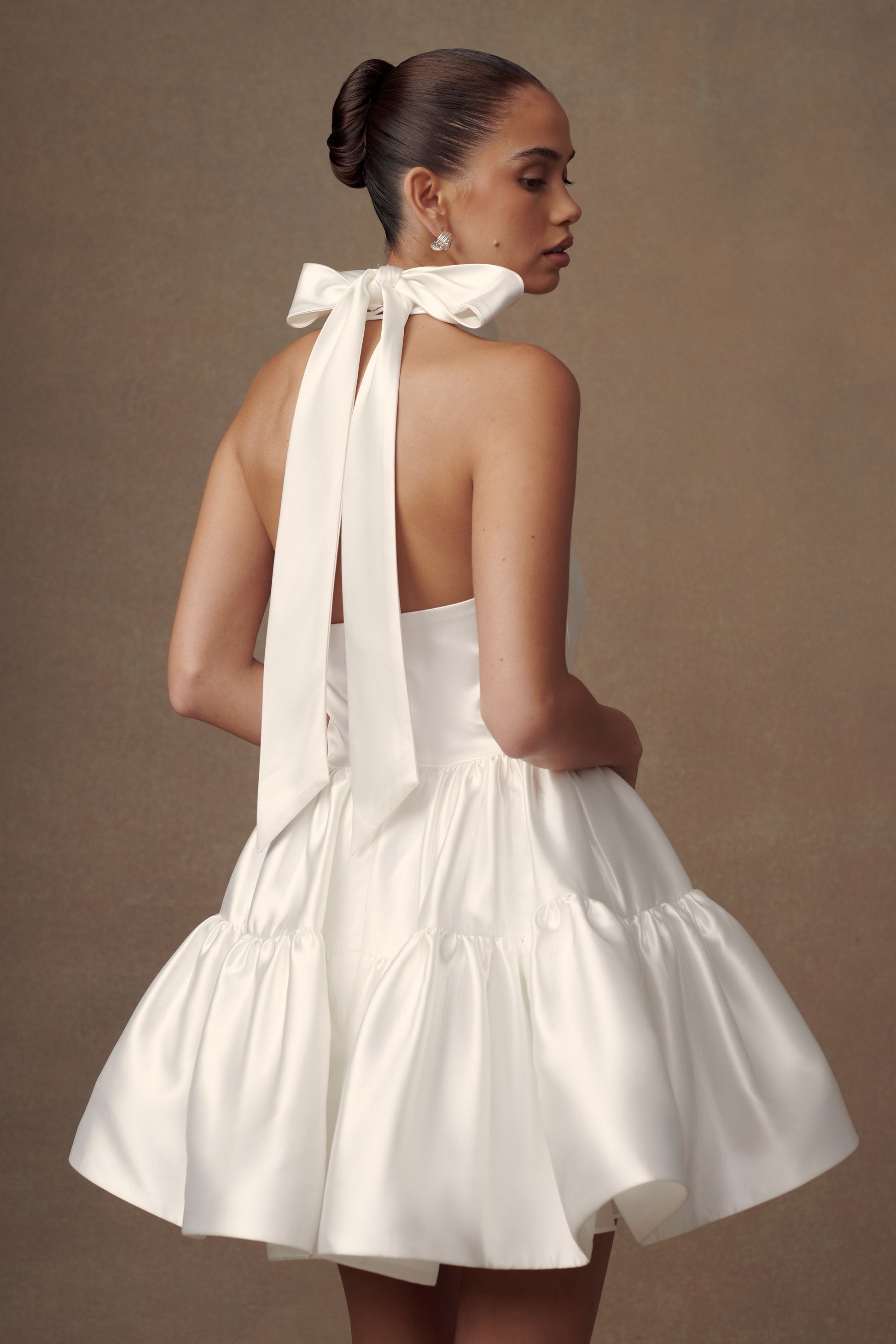 Dorota Satin Halter Mini Dress - White #2