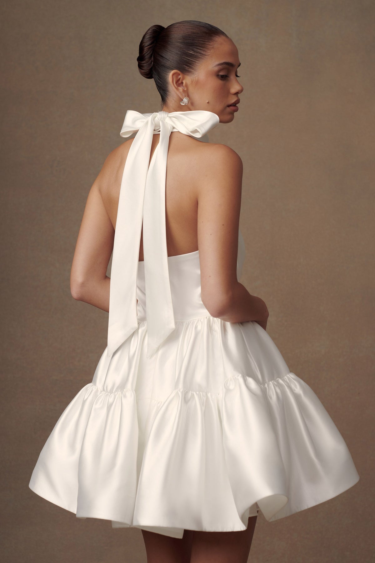 Dorota Satin Halter Mini Dress - White #2