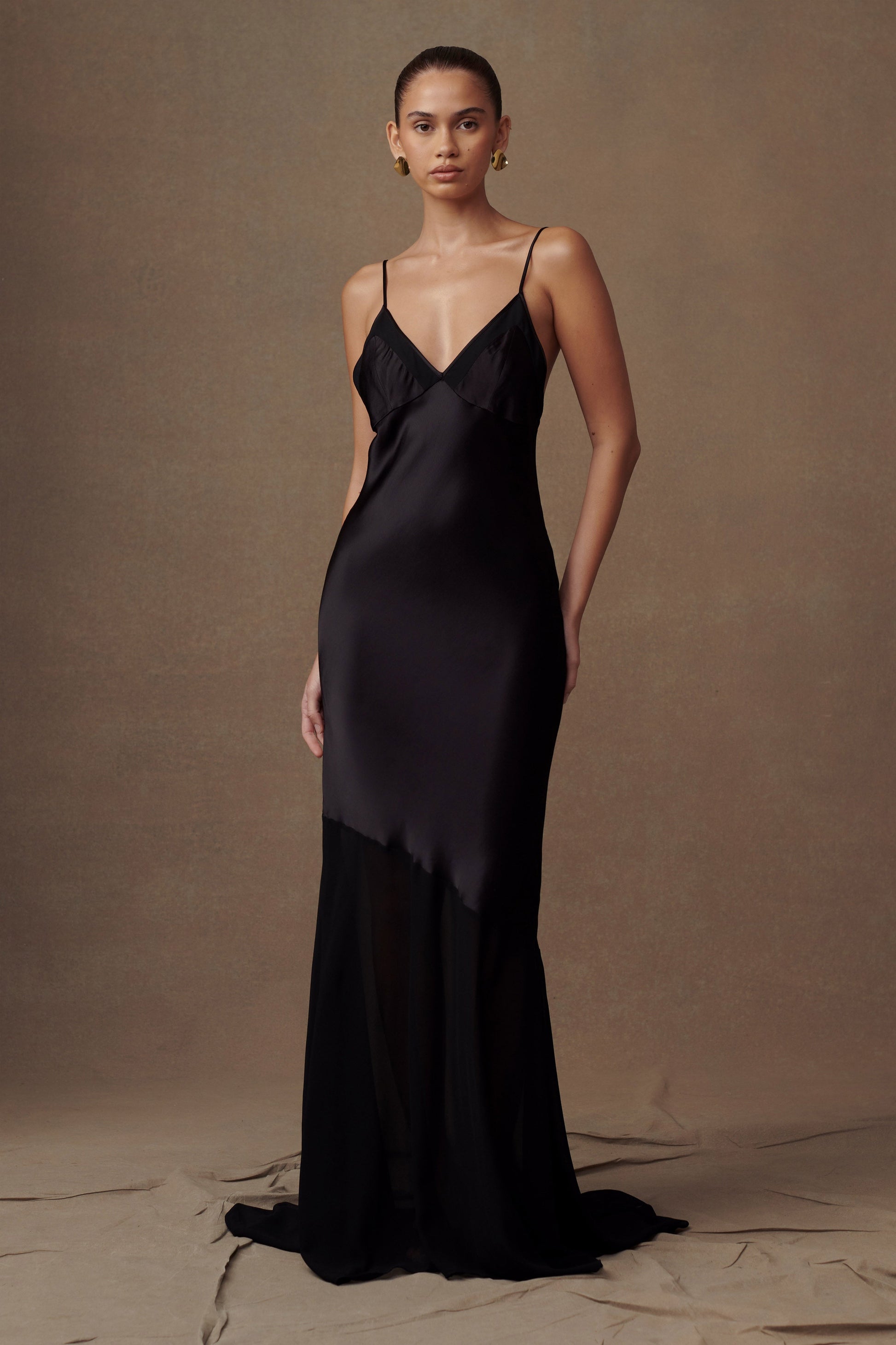 Evelyn Iridescent Satin Maxi Dress - Black #2