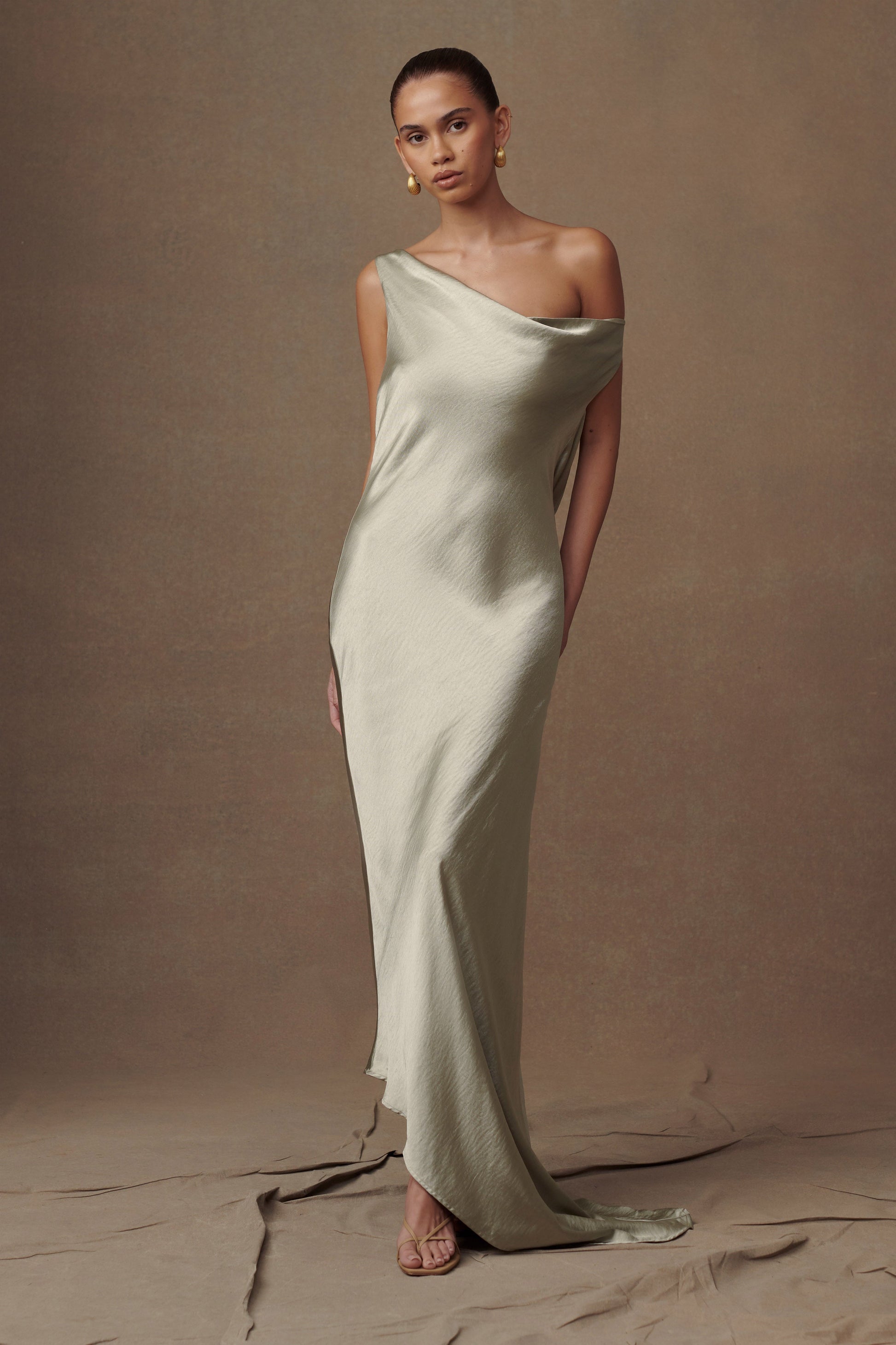 Yvette Slip Maxi Dress With Asymmetrical Hem - Sage #8