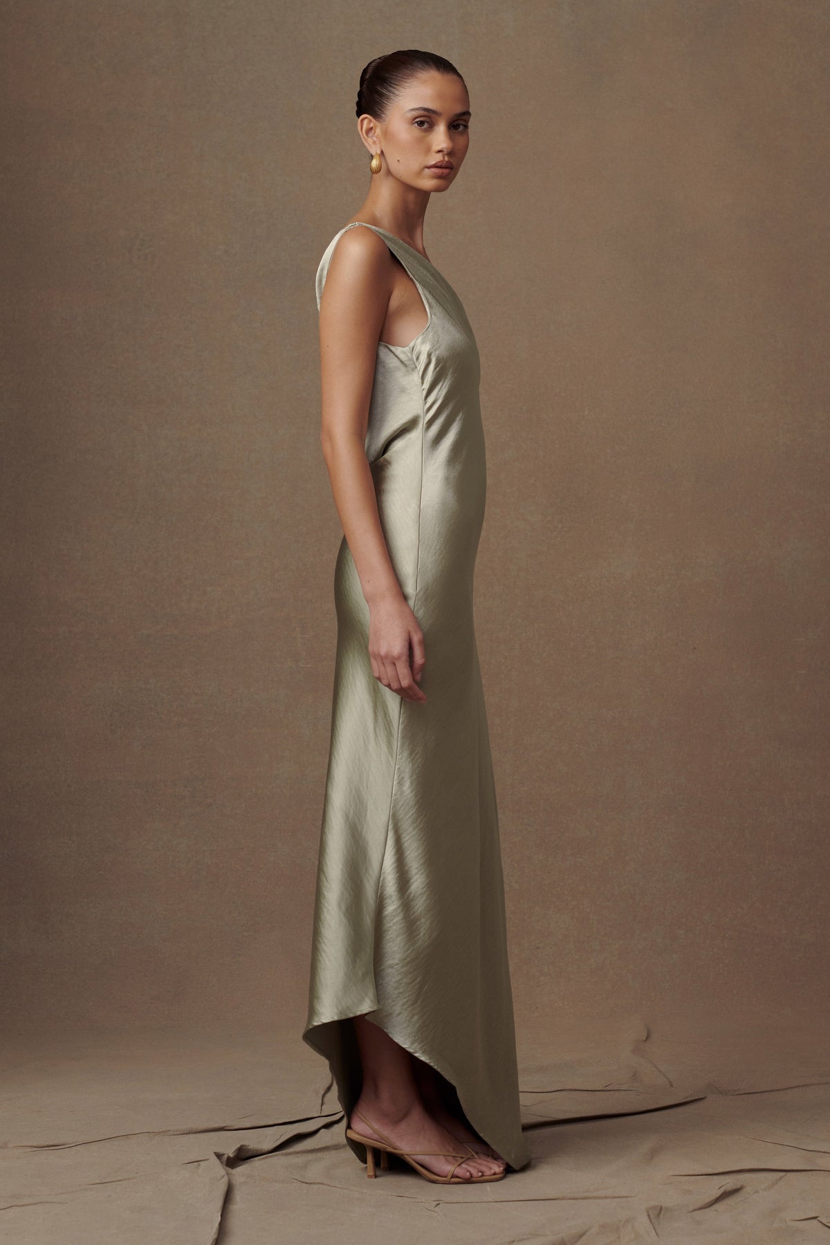 Yvette Slip Maxi Dress With Asymmetrical Hem - Sage #11