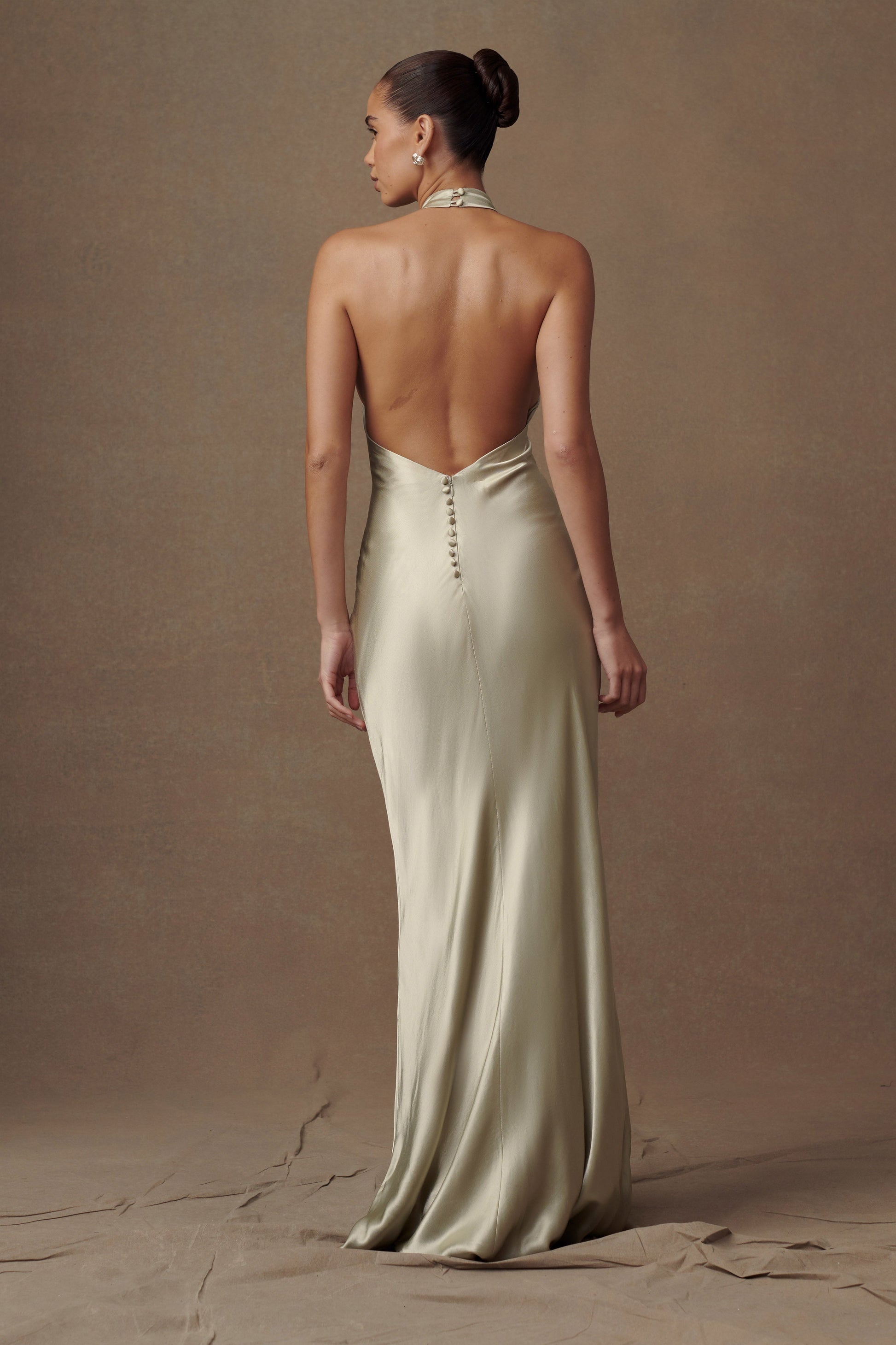 Esther Iridescent Satin Cowl Maxi Dress - Sage #3