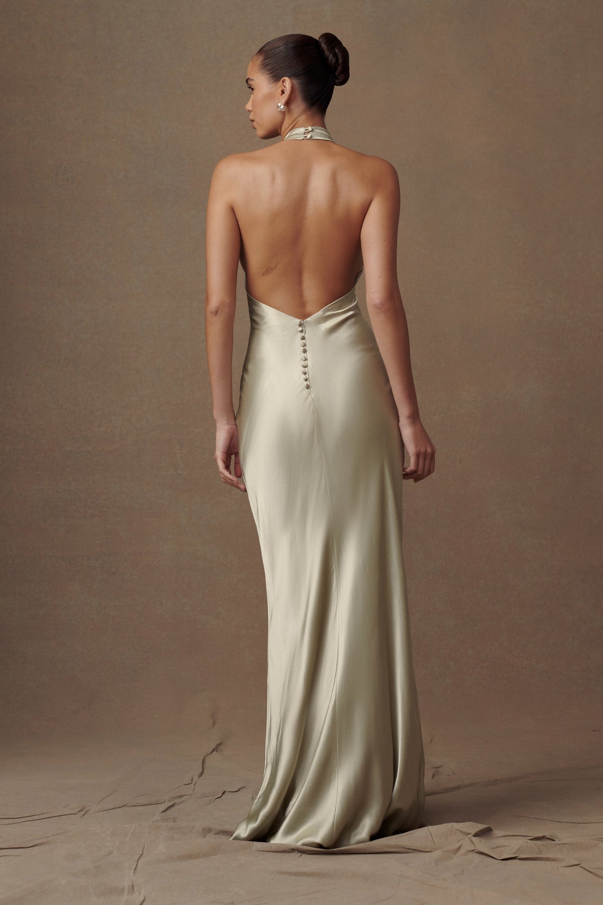 Esther Iridescent Satin Cowl Maxi Dress - Sage #2