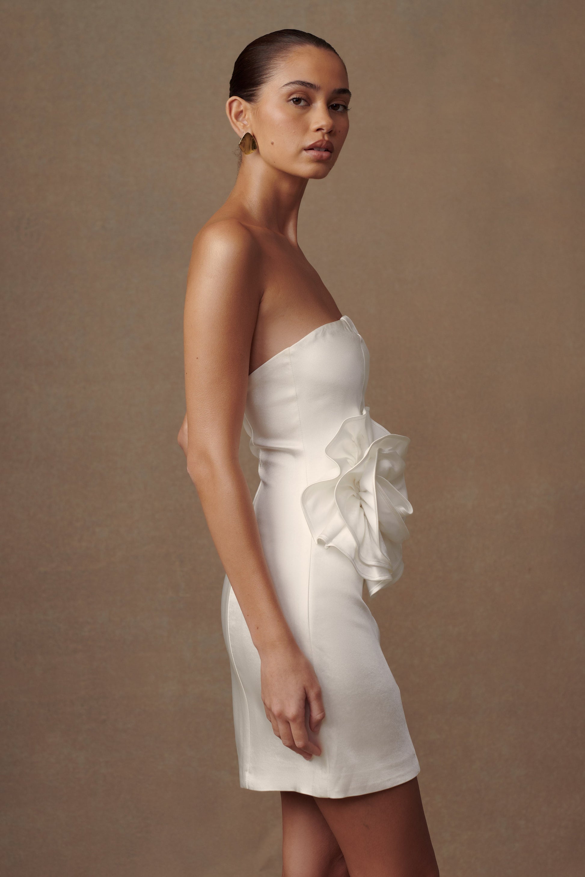 Bernadette Strapless Rose Mini Dress - White #3