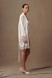 Annabeth Lace Trim Bridal Robe - White