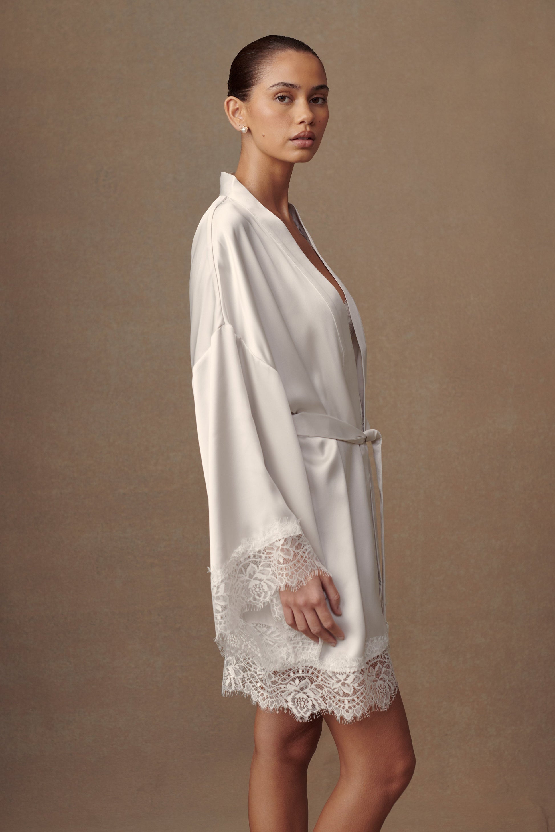 Annabeth Lace Trim Bridal Robe - White #5