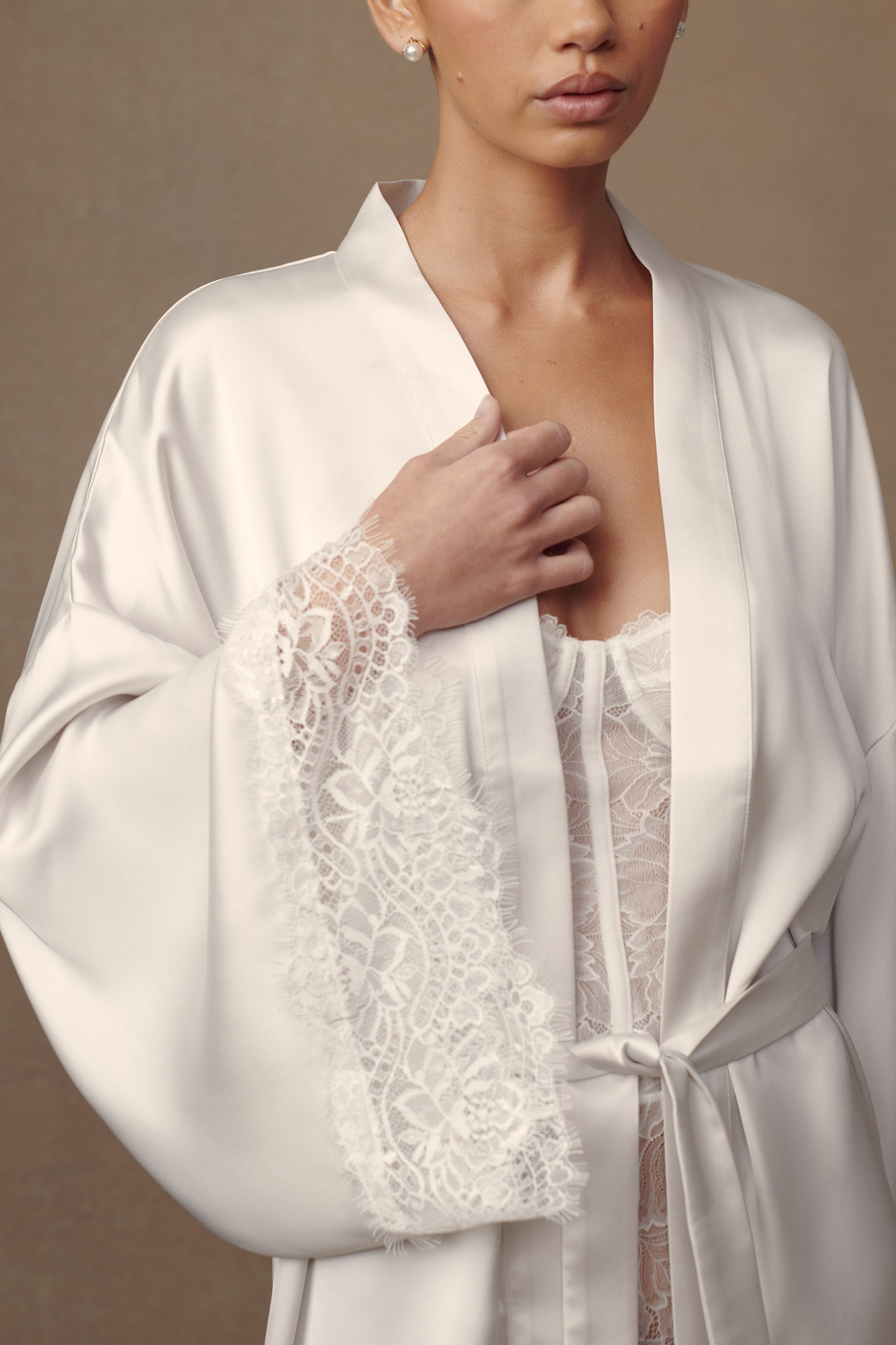 Annabeth Lace Trim Bridal Robe - White #2