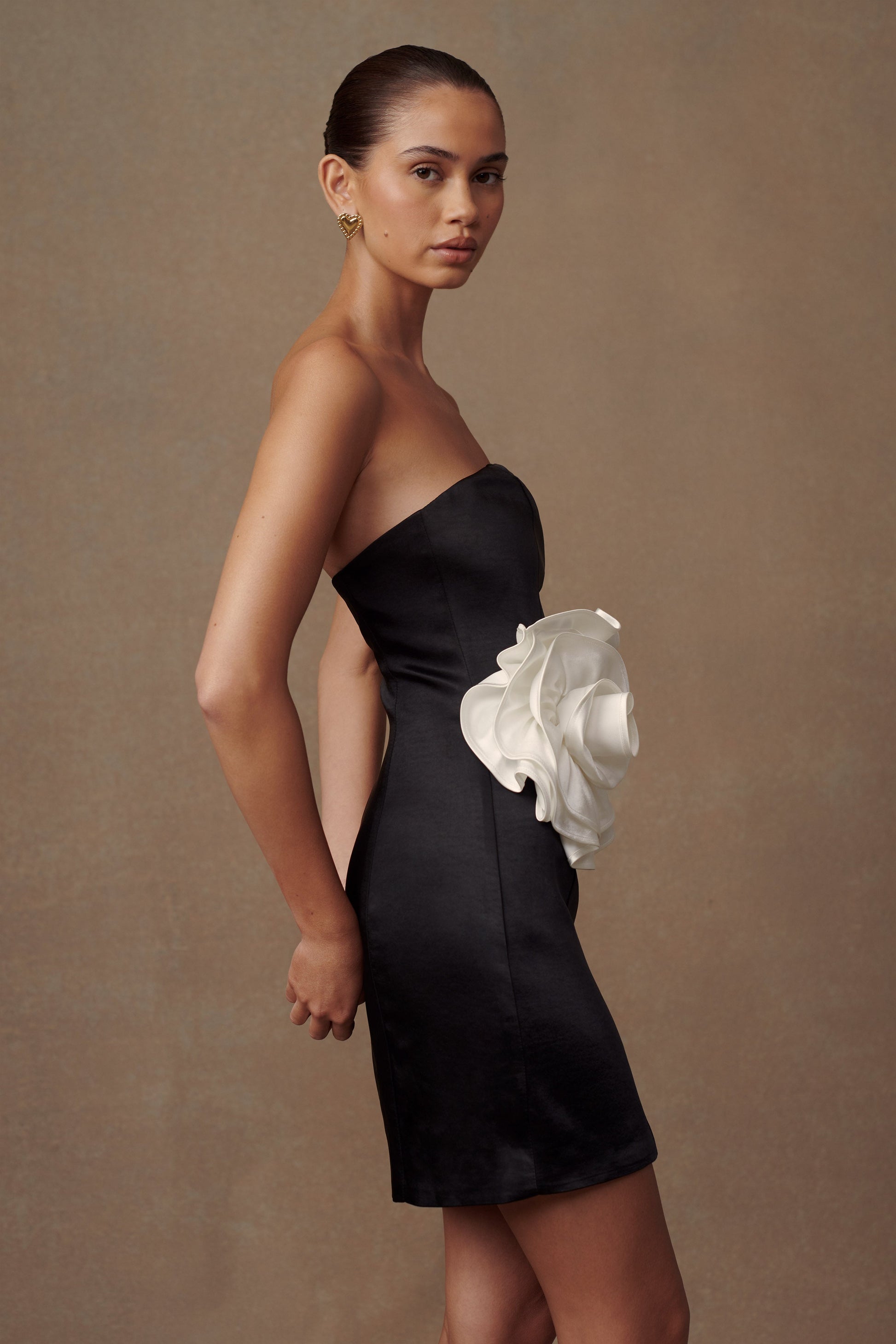 Bernadette Strapless Rose Mini Dress - Black #6