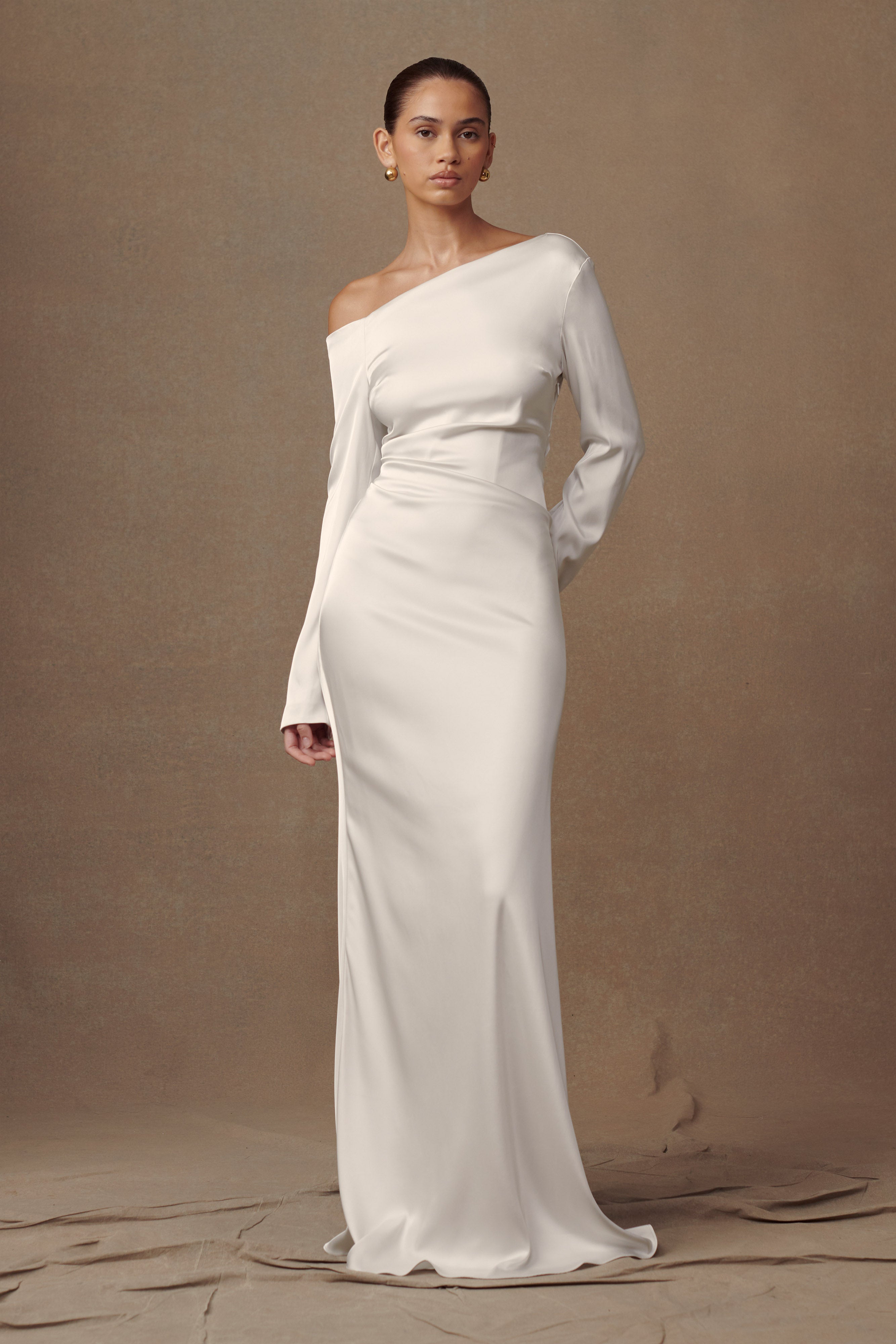 Ivory satin maxi dress best sale