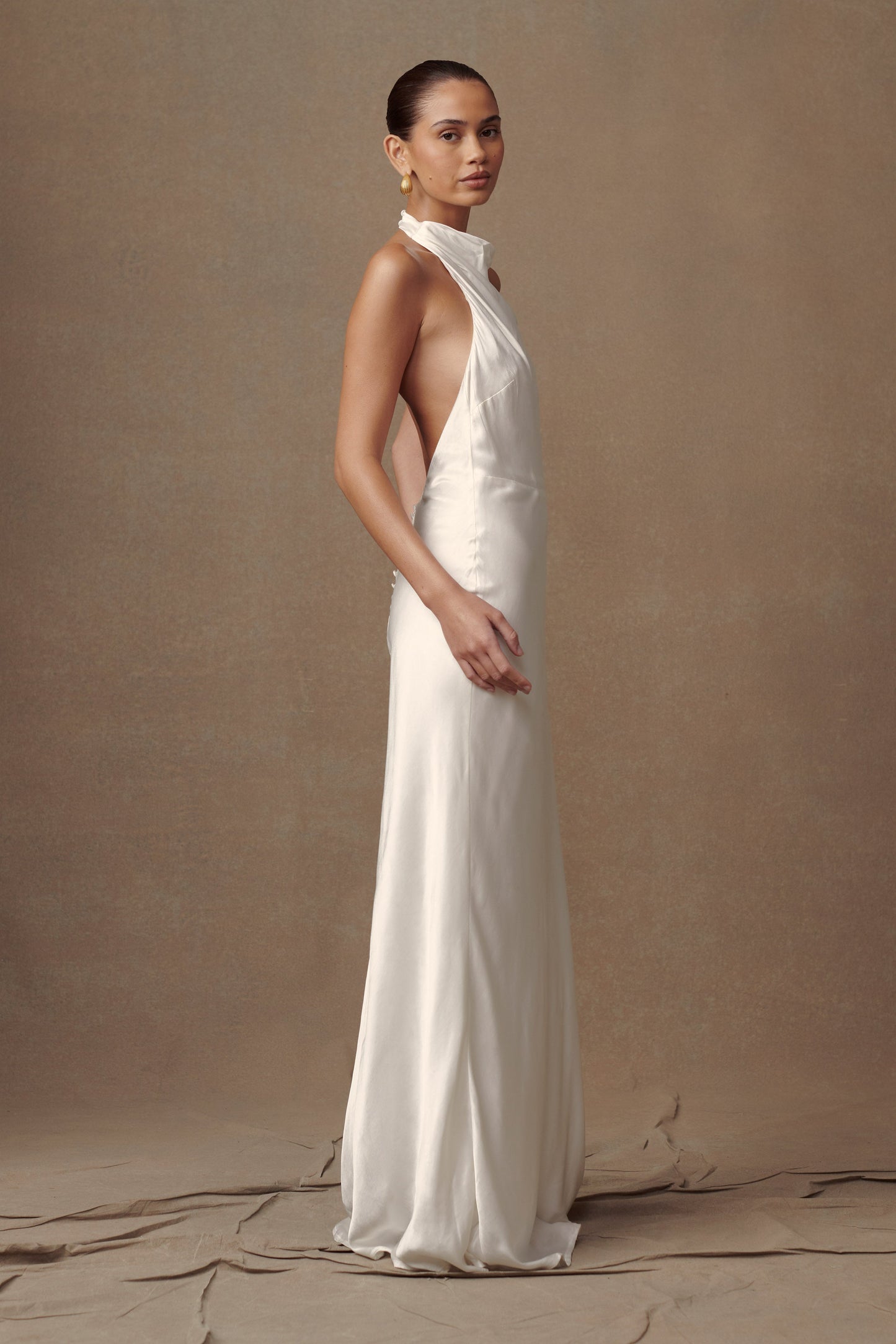 Esther Iridescent Satin Cowl Maxi Dress - Ivory