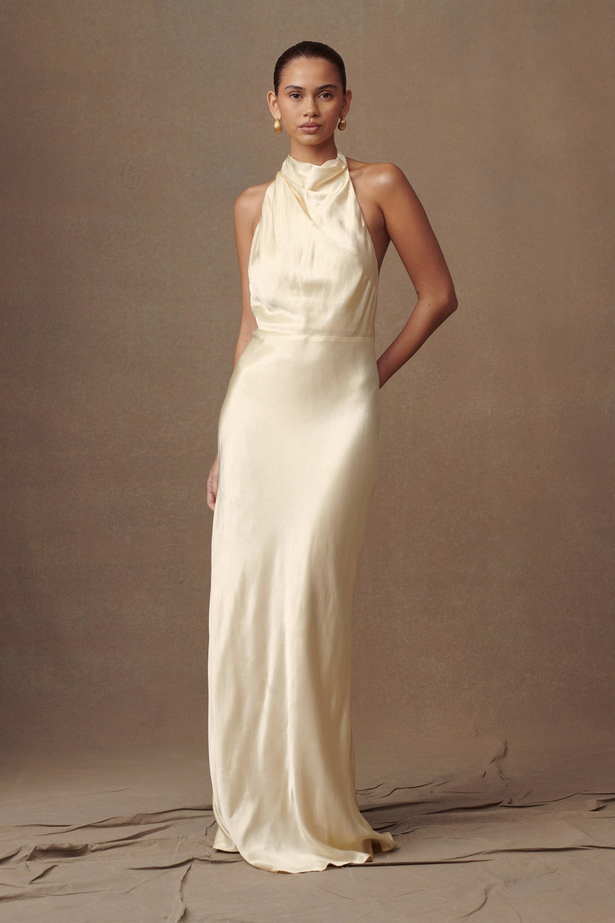 Esther Iridescent Satin Cowl Maxi Dress - Lemon Sorbet #7