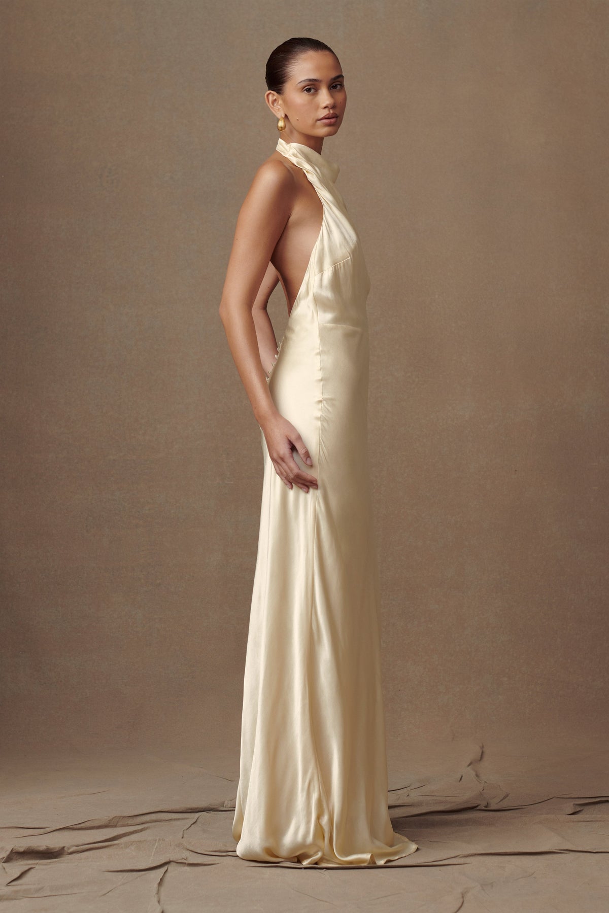 Esther Iridescent Satin Cowl Maxi Dress - Lemon Sorbet #9