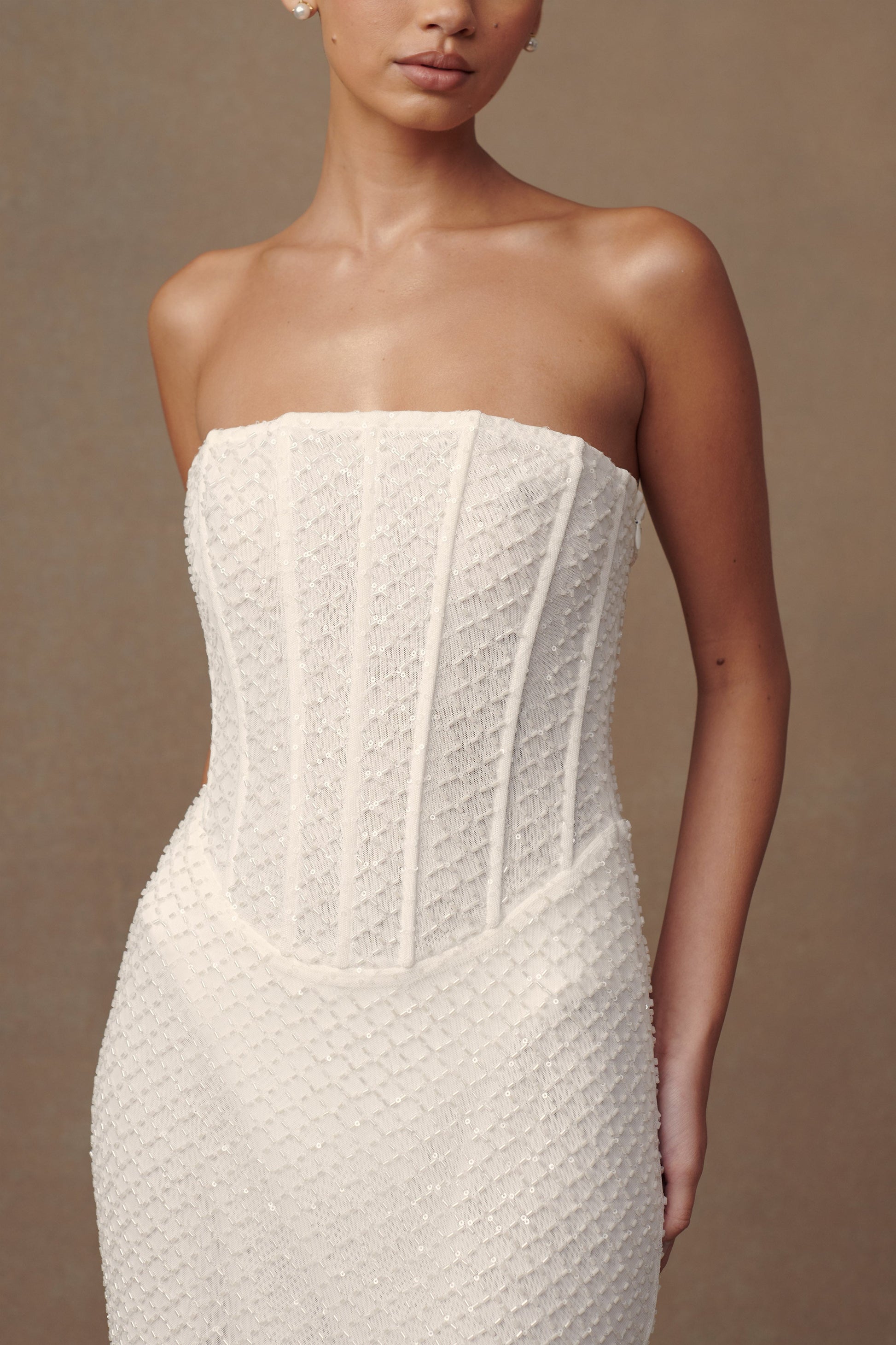 Gemma Strapless Sequin Maxi Dress - White #7