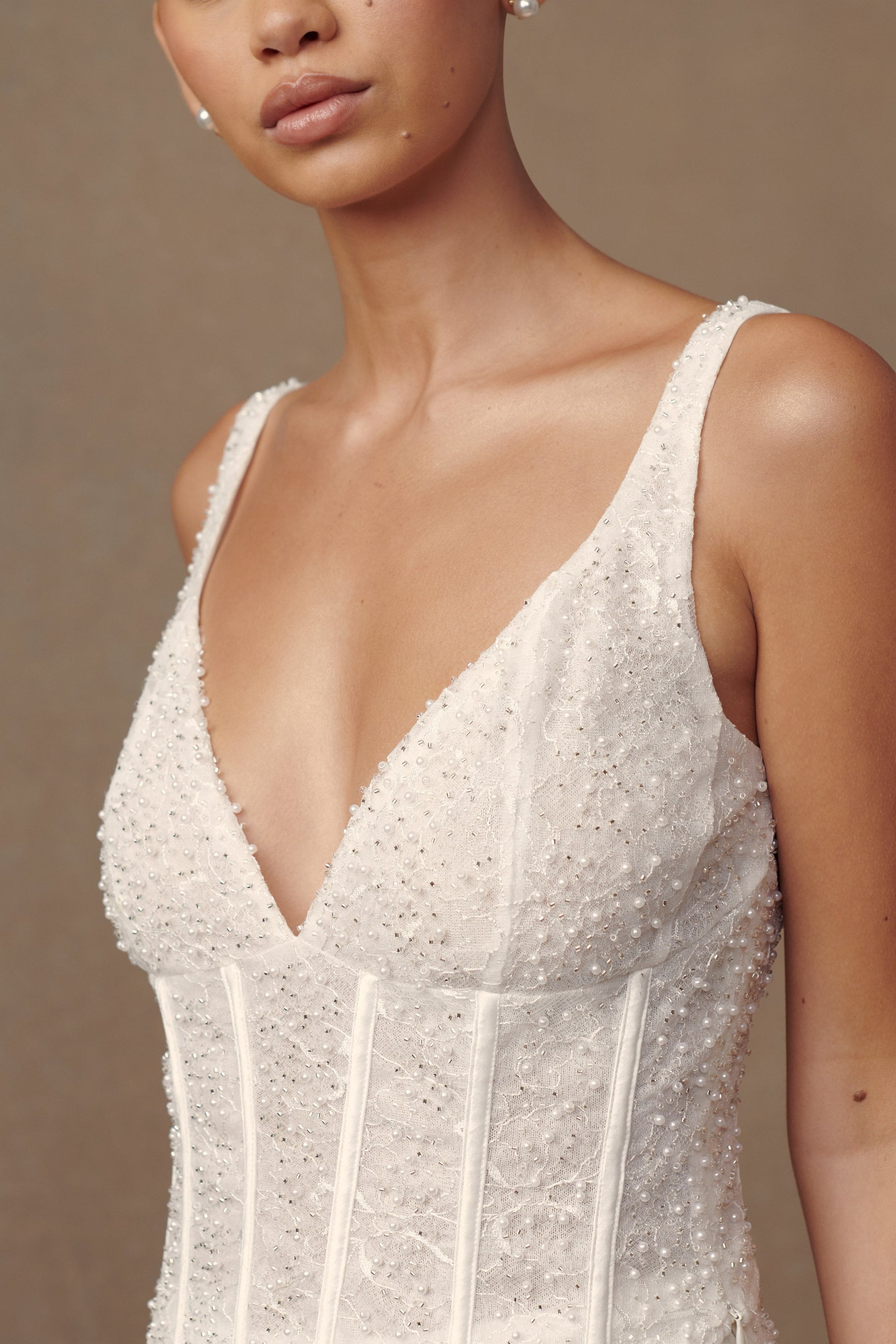 Elsie Pearl Beaded Bustier Top - White #11
