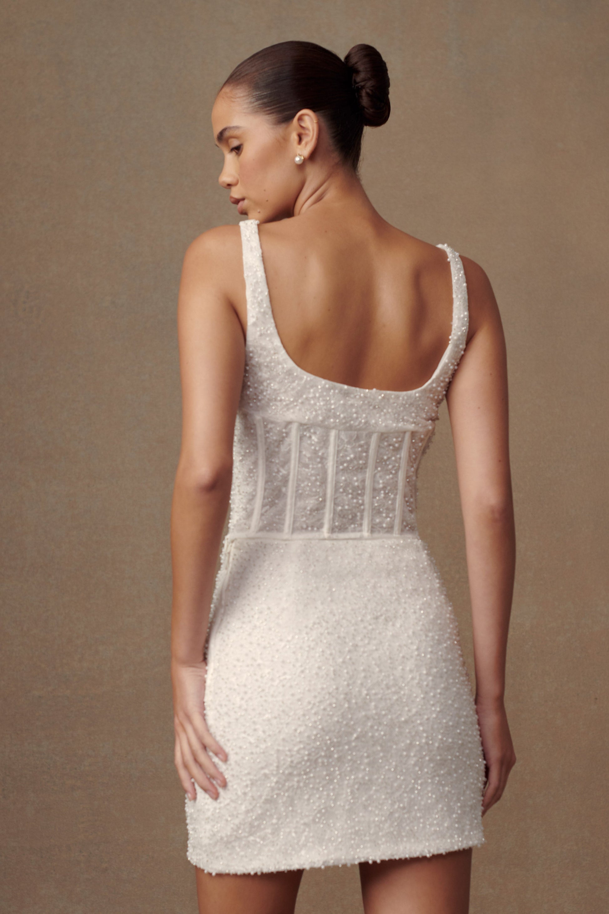 Elsie Pearl Beaded Bustier Top - White #7