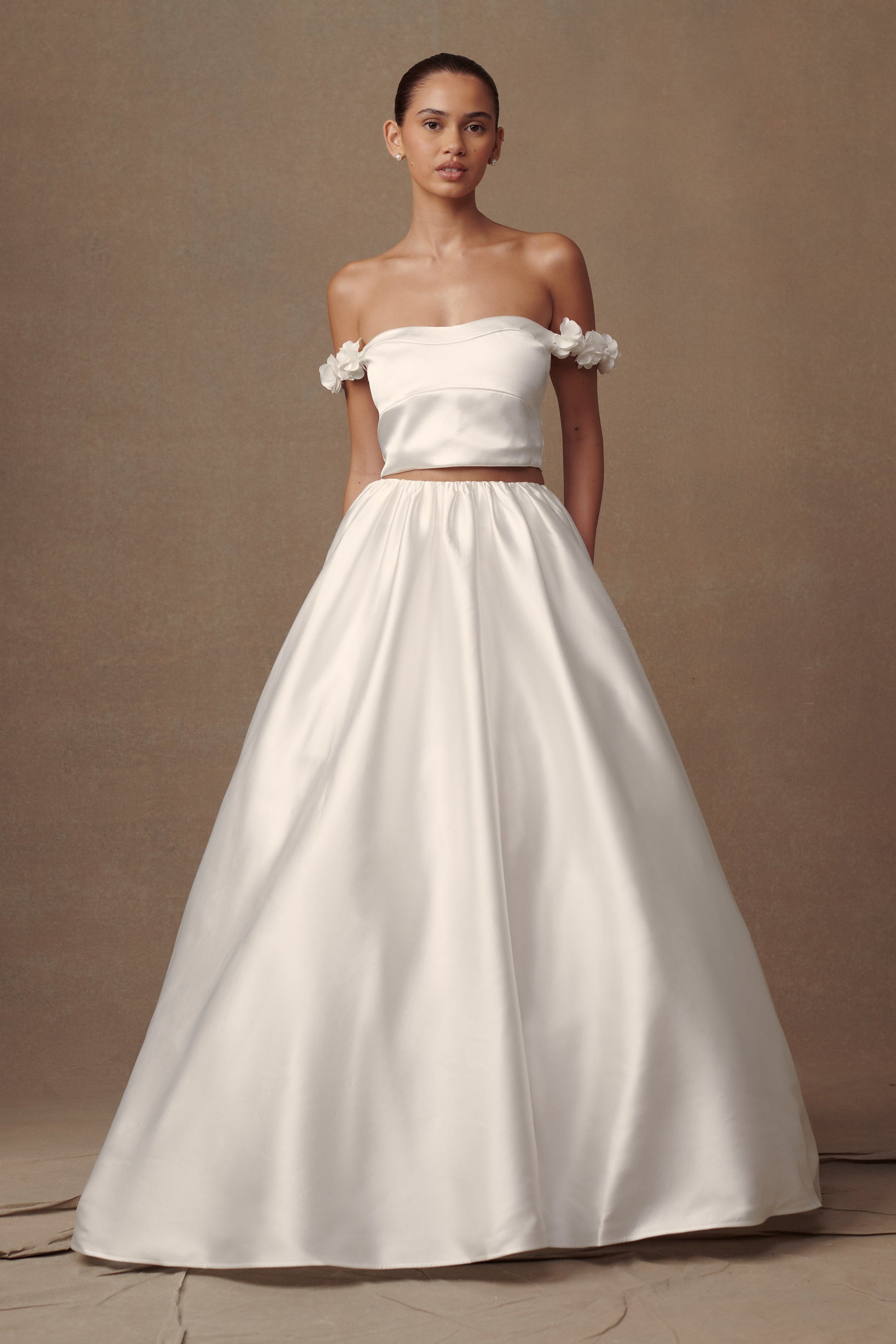 Karrie Cropped Satin Rose Bodice - White #4