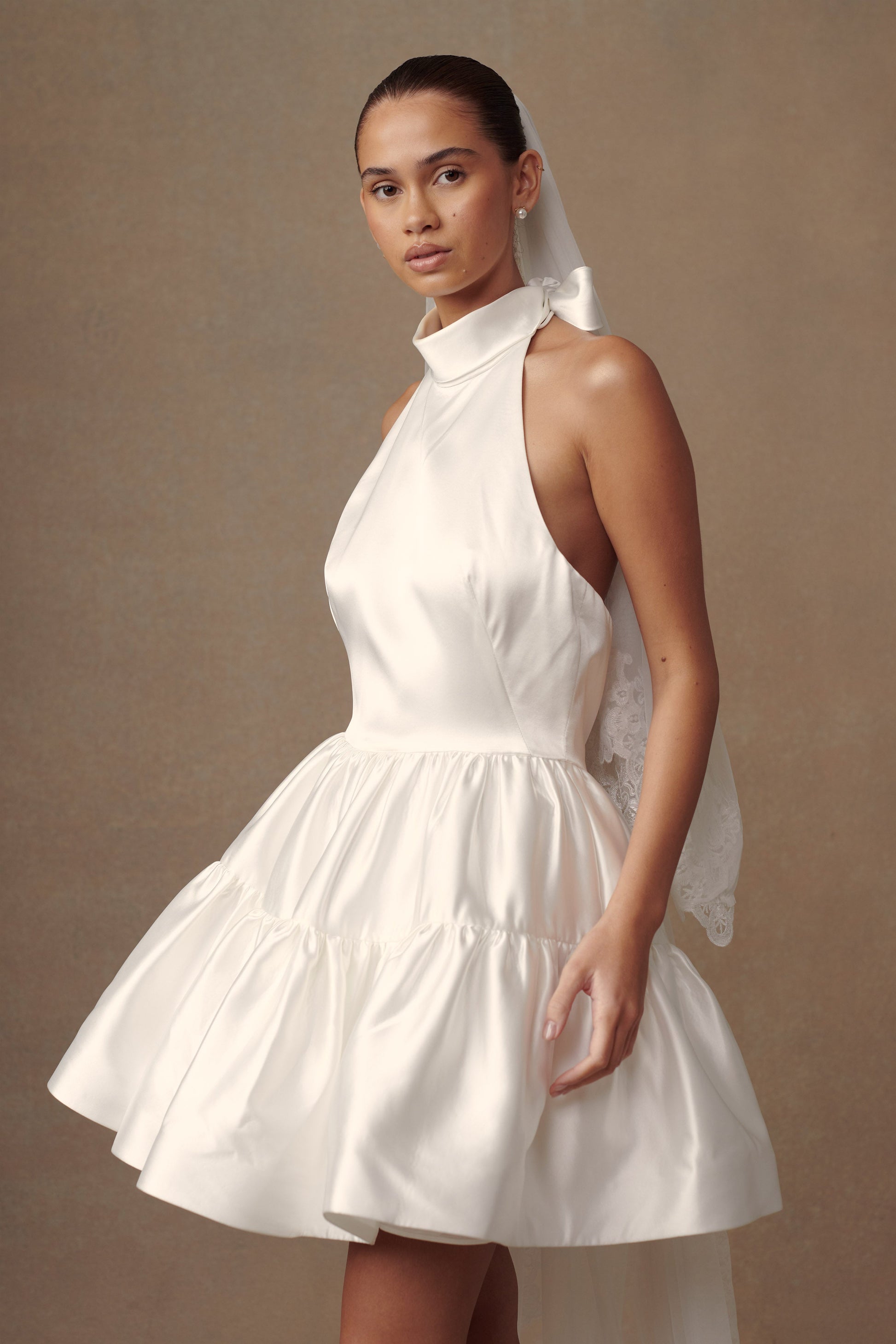 Dorota Satin Halter Mini Dress - White #3