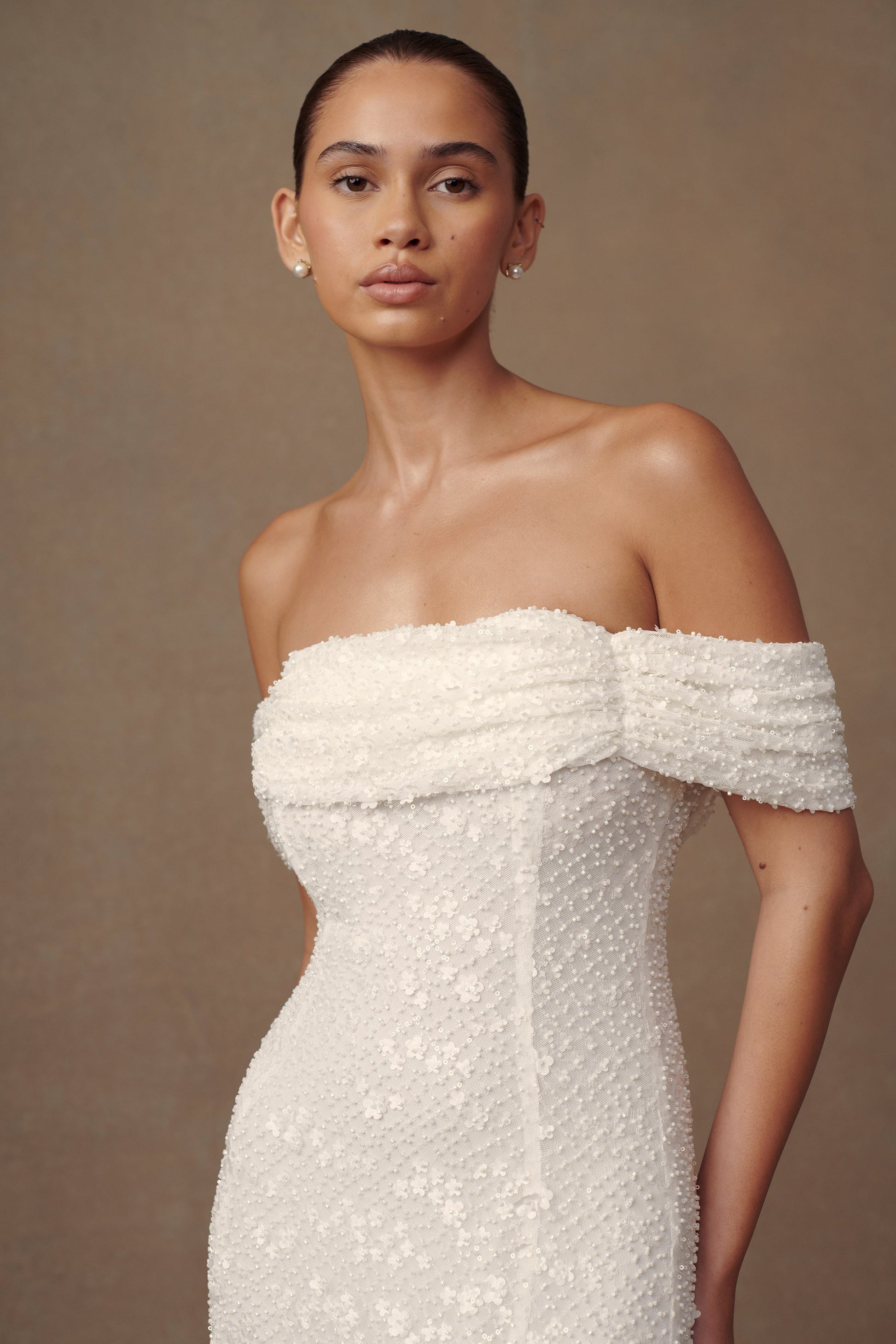 Priyanka Daisy Beaded Off Shoulder Wedding Gown - White #2