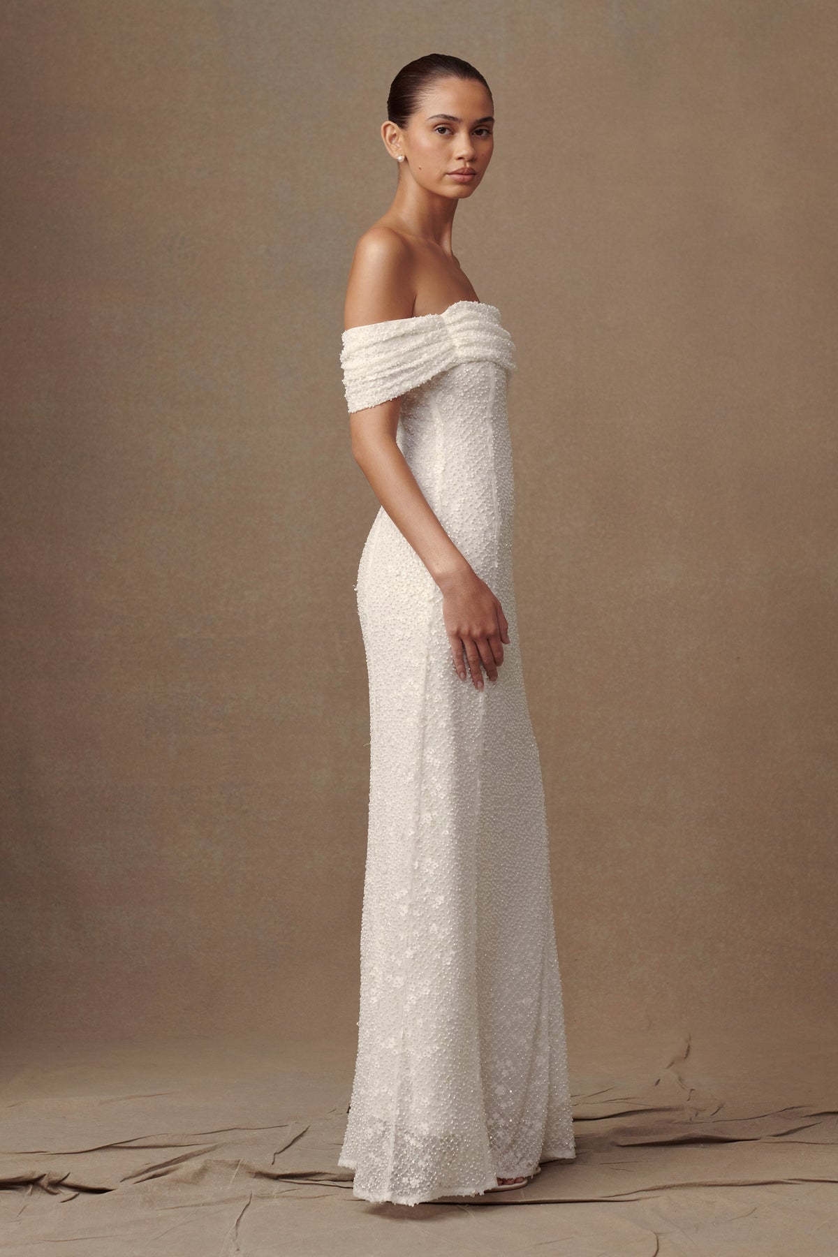 Priyanka Daisy Beaded Off Shoulder Wedding Gown - White #6