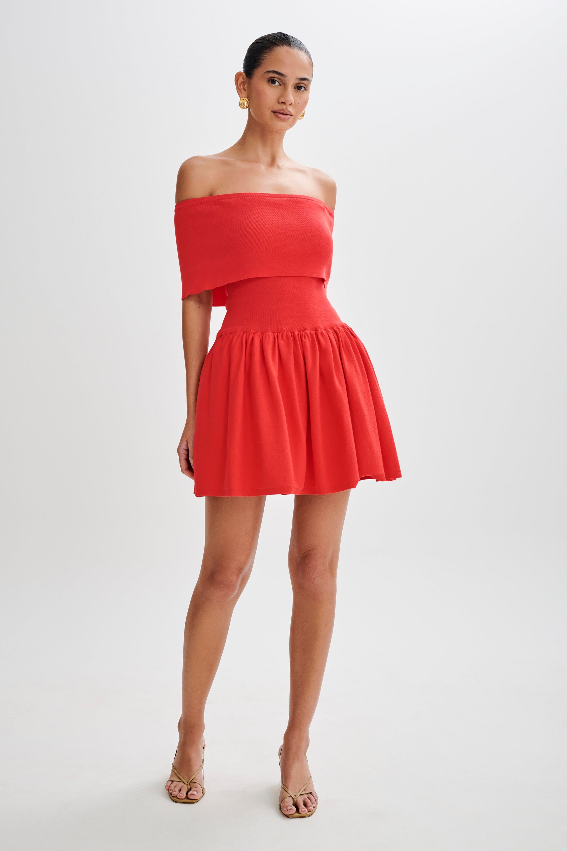 Lydia Off Shoulder Knit Mini Dress - Red #4