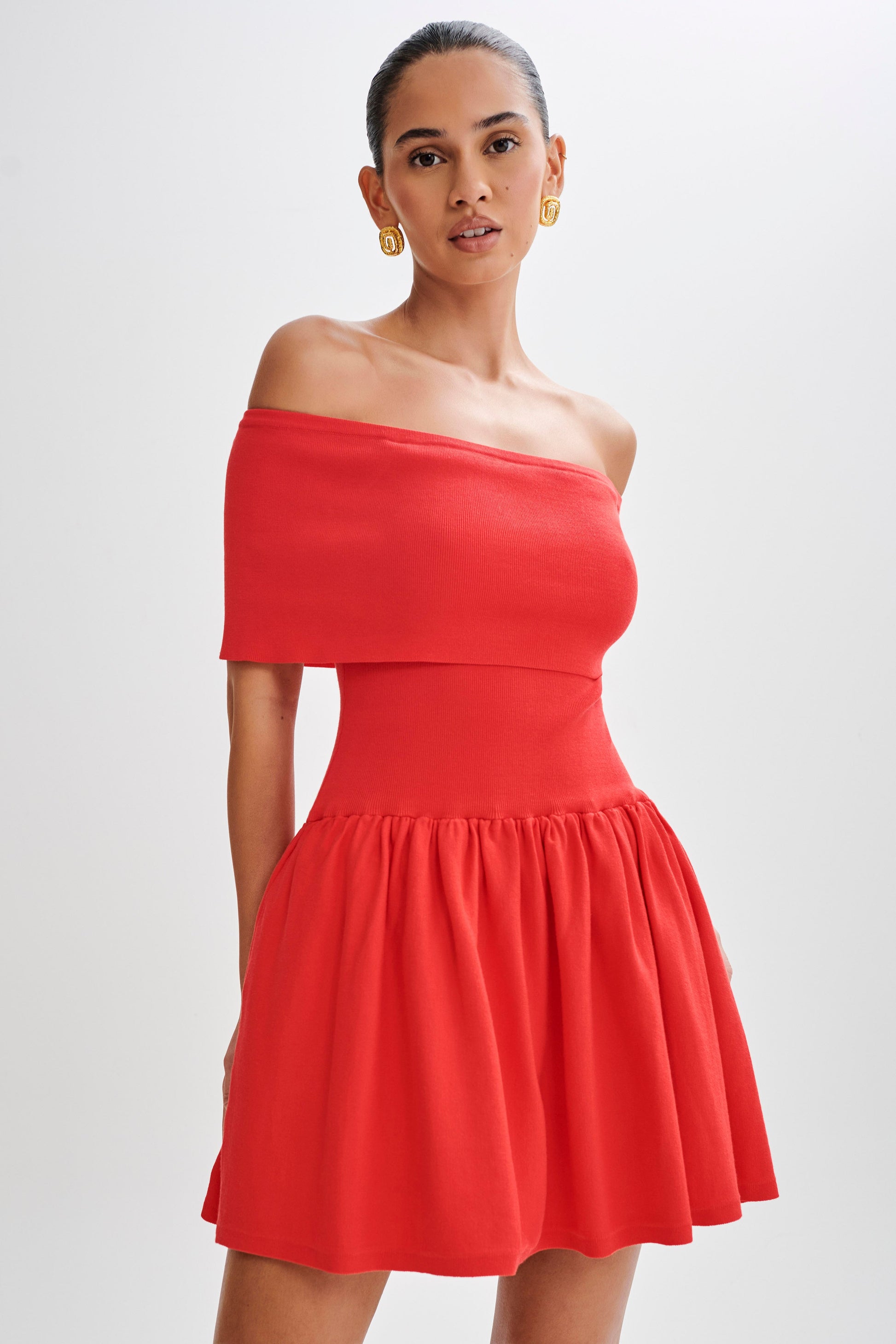 Lydia Off Shoulder Knit Mini Dress - Red #2