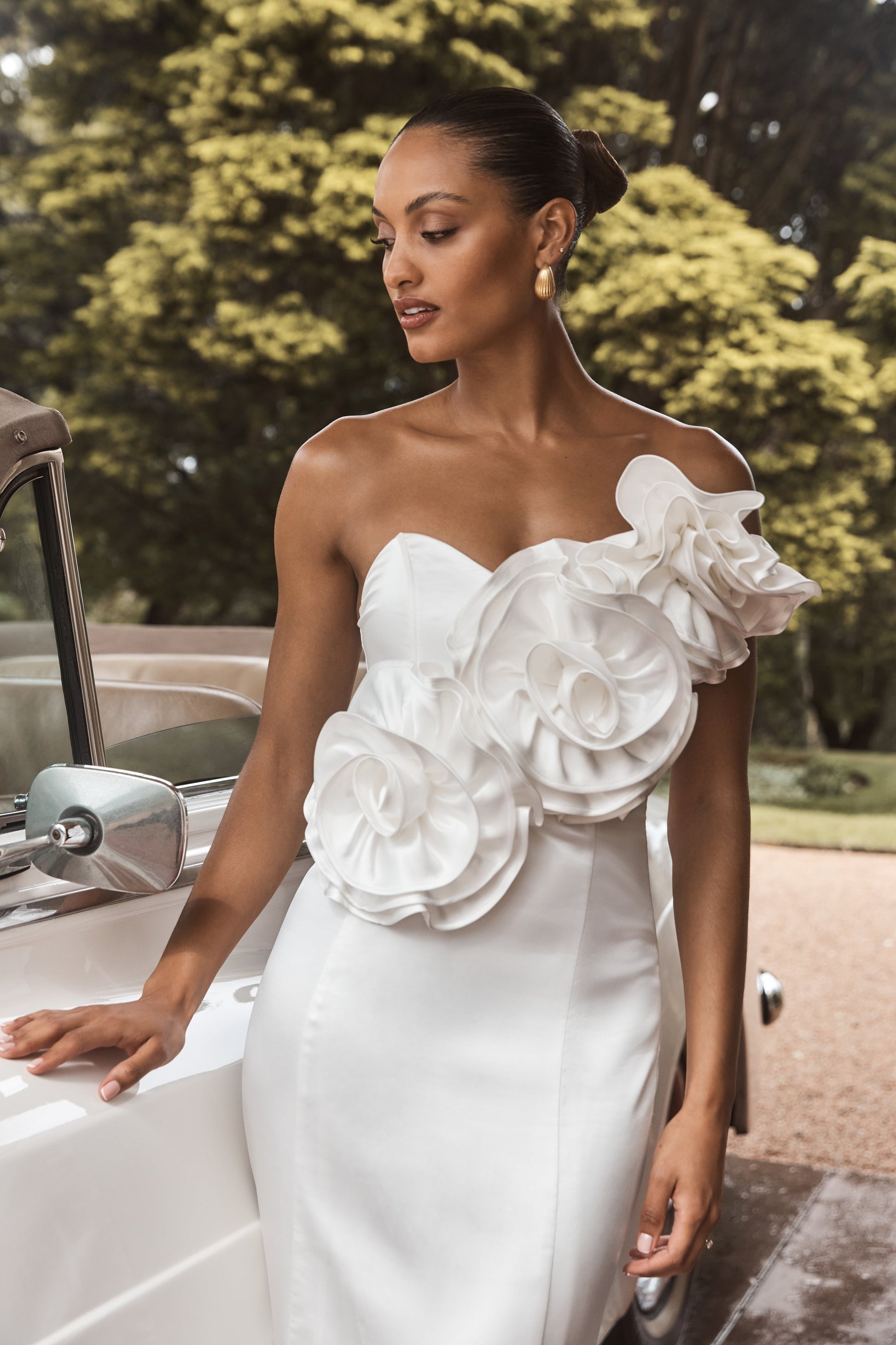 Olivia Strapless Satin Rose Wedding Gown - White #10