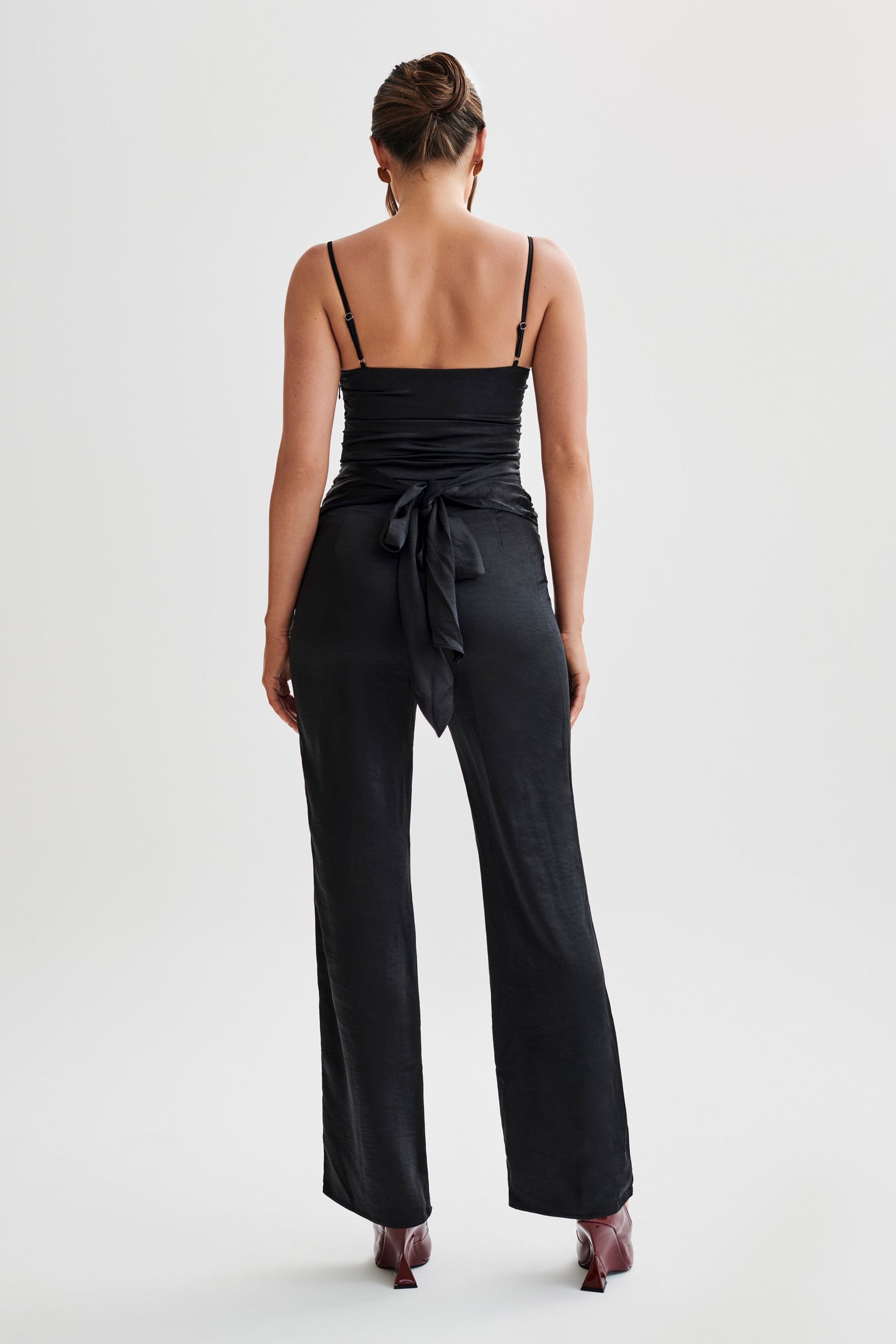 Elina Twist Satin Jumpsuit - Black