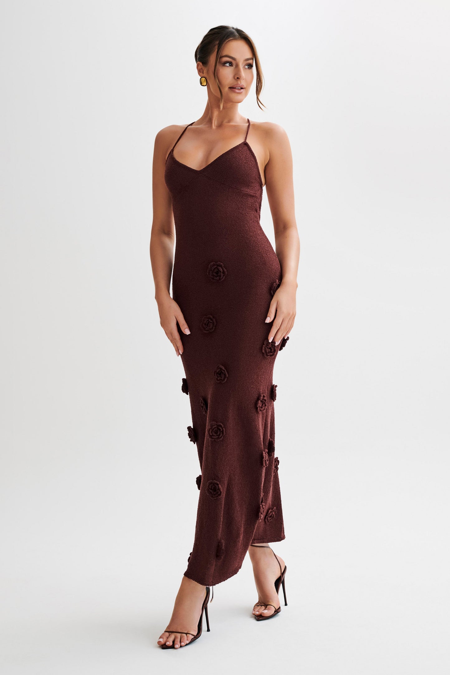 Suki Knit Maxi Dress With Flowers - Plum