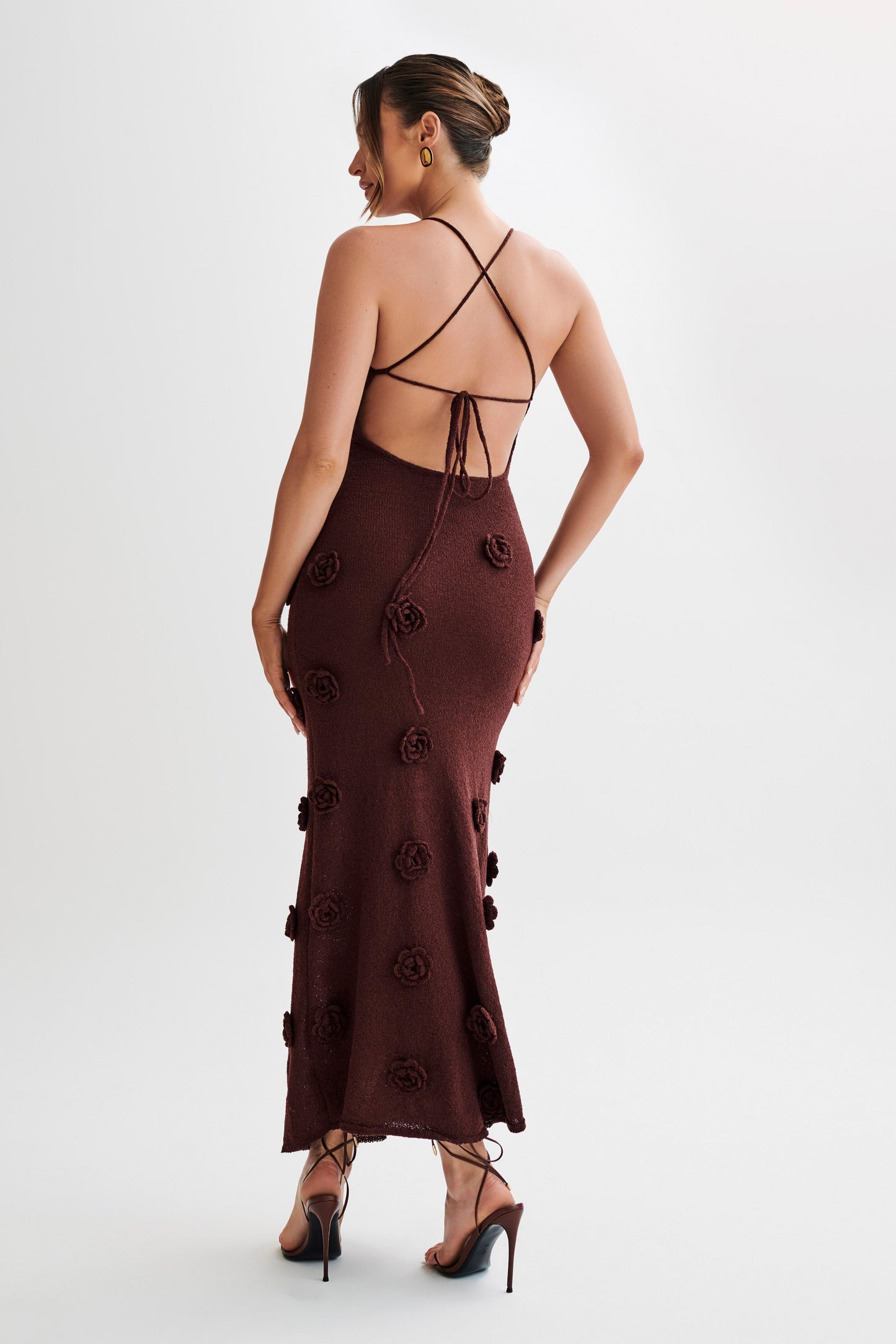 Suki Knit Maxi Dress With Flowers - Plum