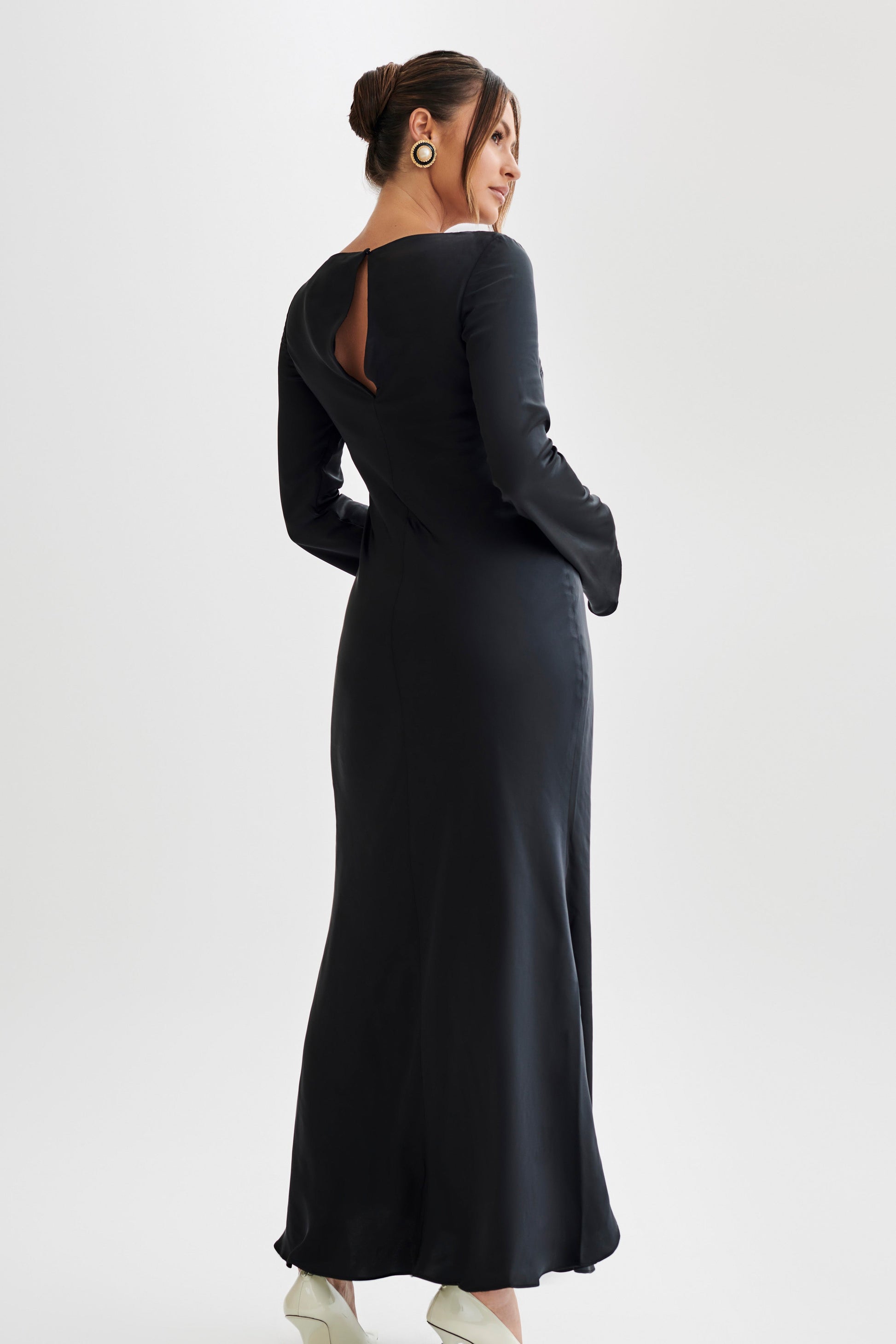 Rayleigh Long Sleeve Satin Maxi Dress - Black #4