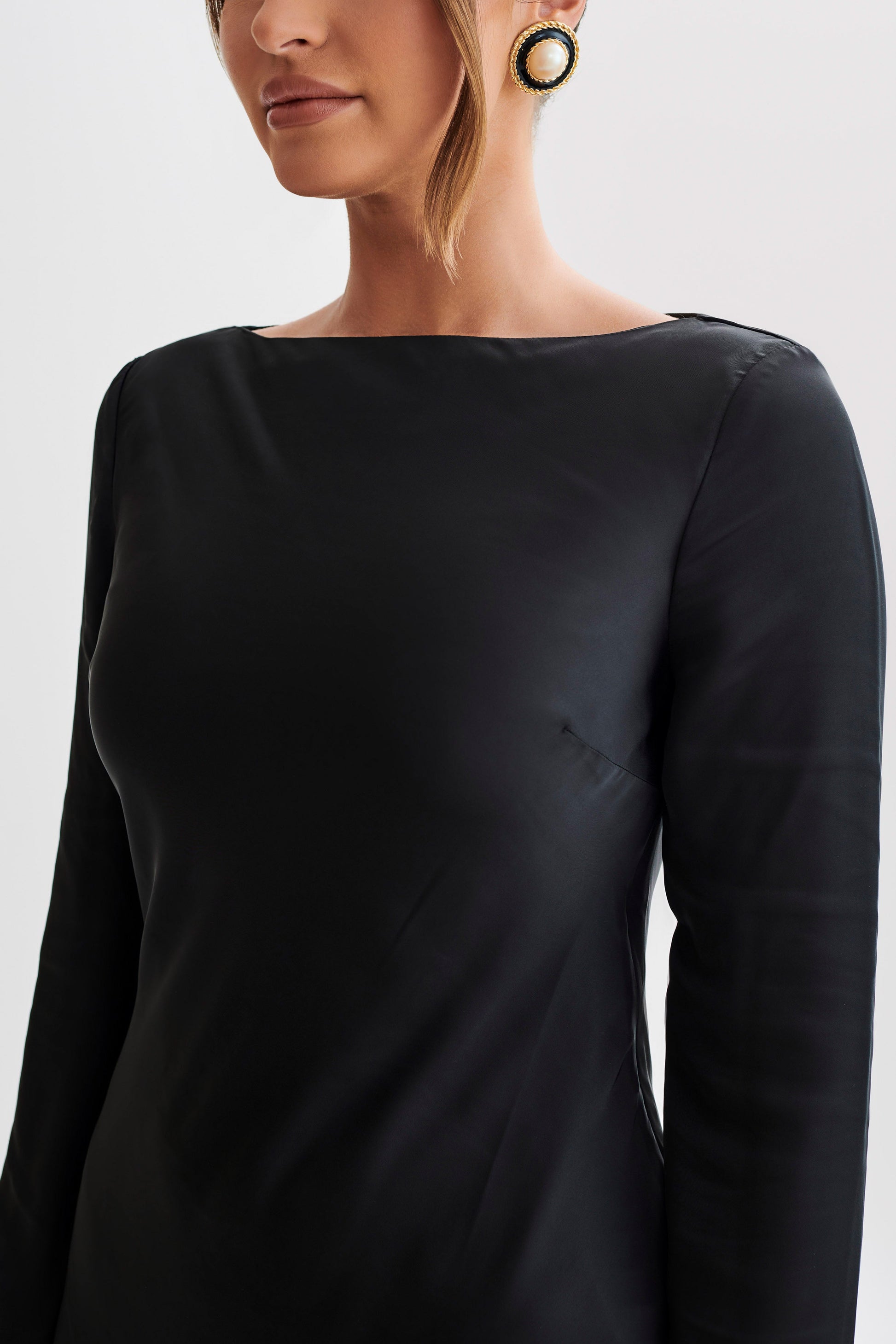 Rayleigh Long Sleeve Satin Maxi Dress - Black #5