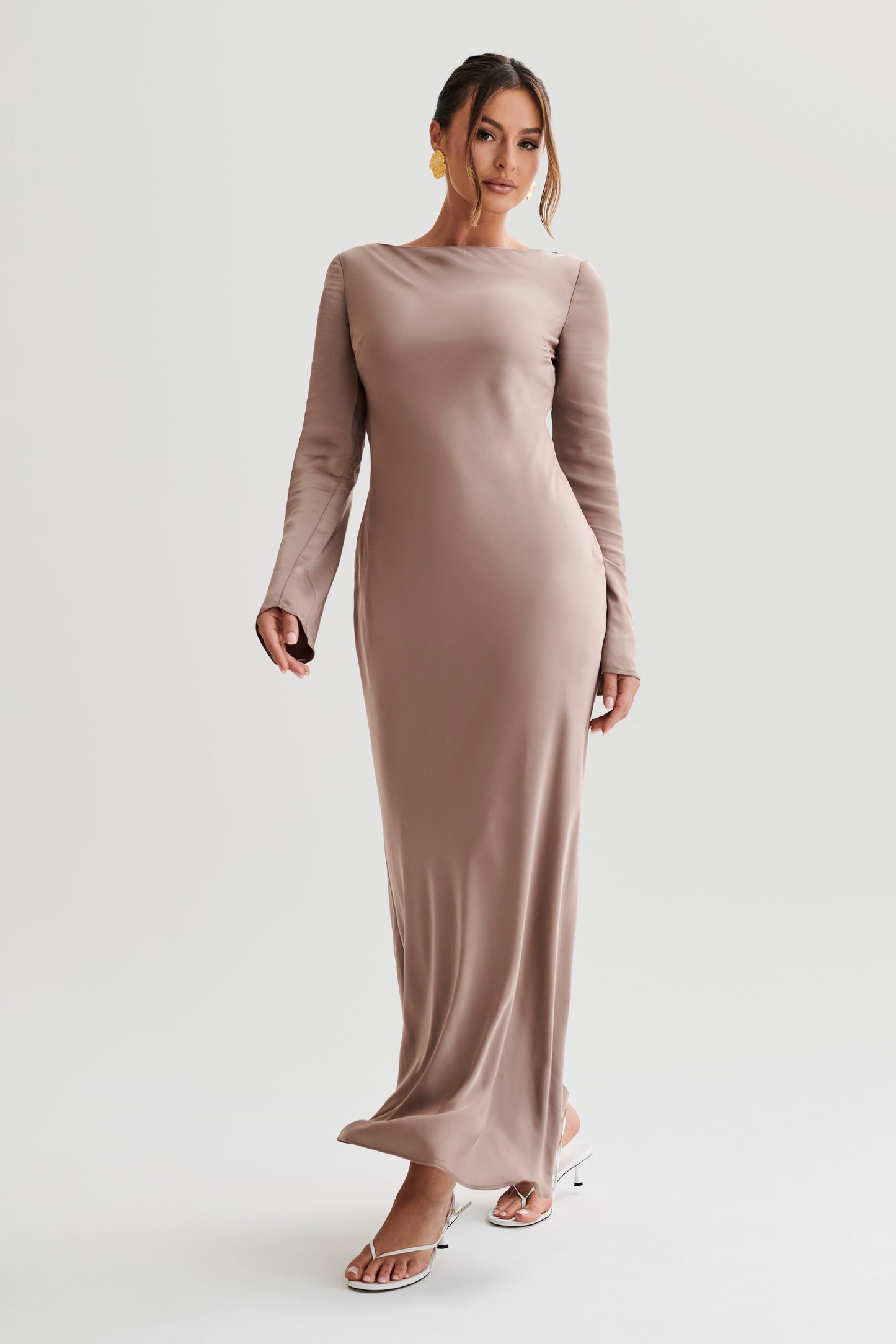 Rayleigh Long Sleeve Satin Maxi Dress - Mocha