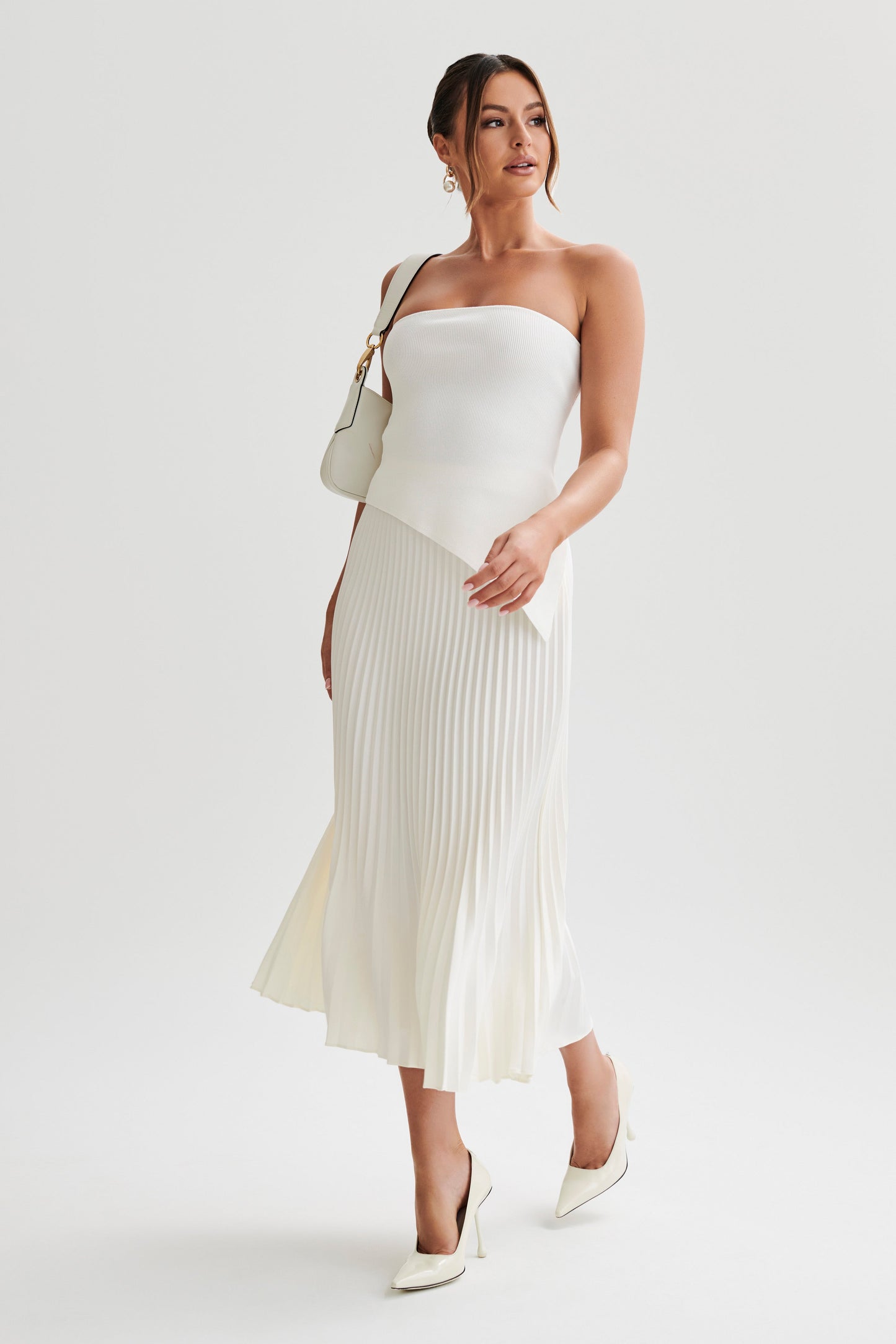 Sidney Asymmetrical Strapless Knit Top - White