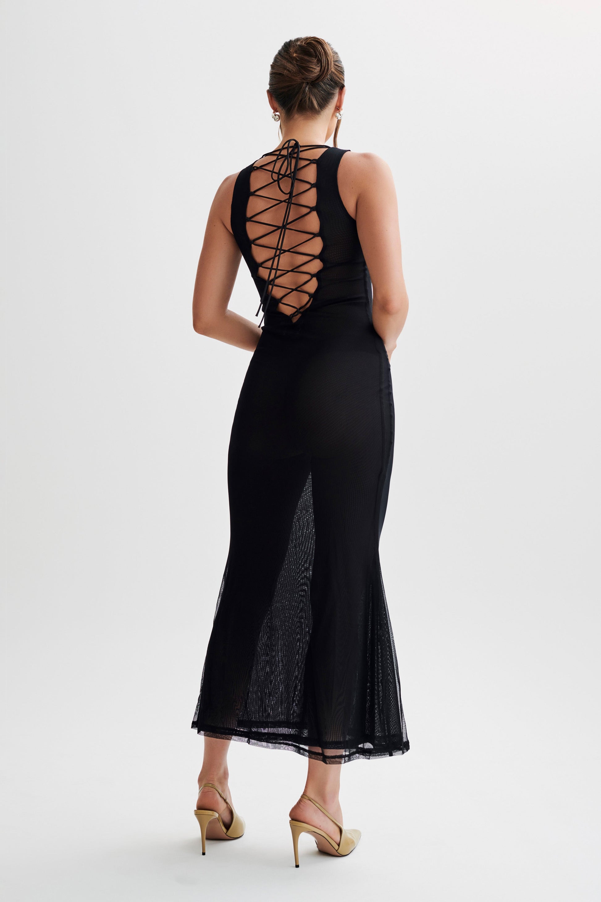Maeva Embroidered Mesh Maxi Dress - Black #4