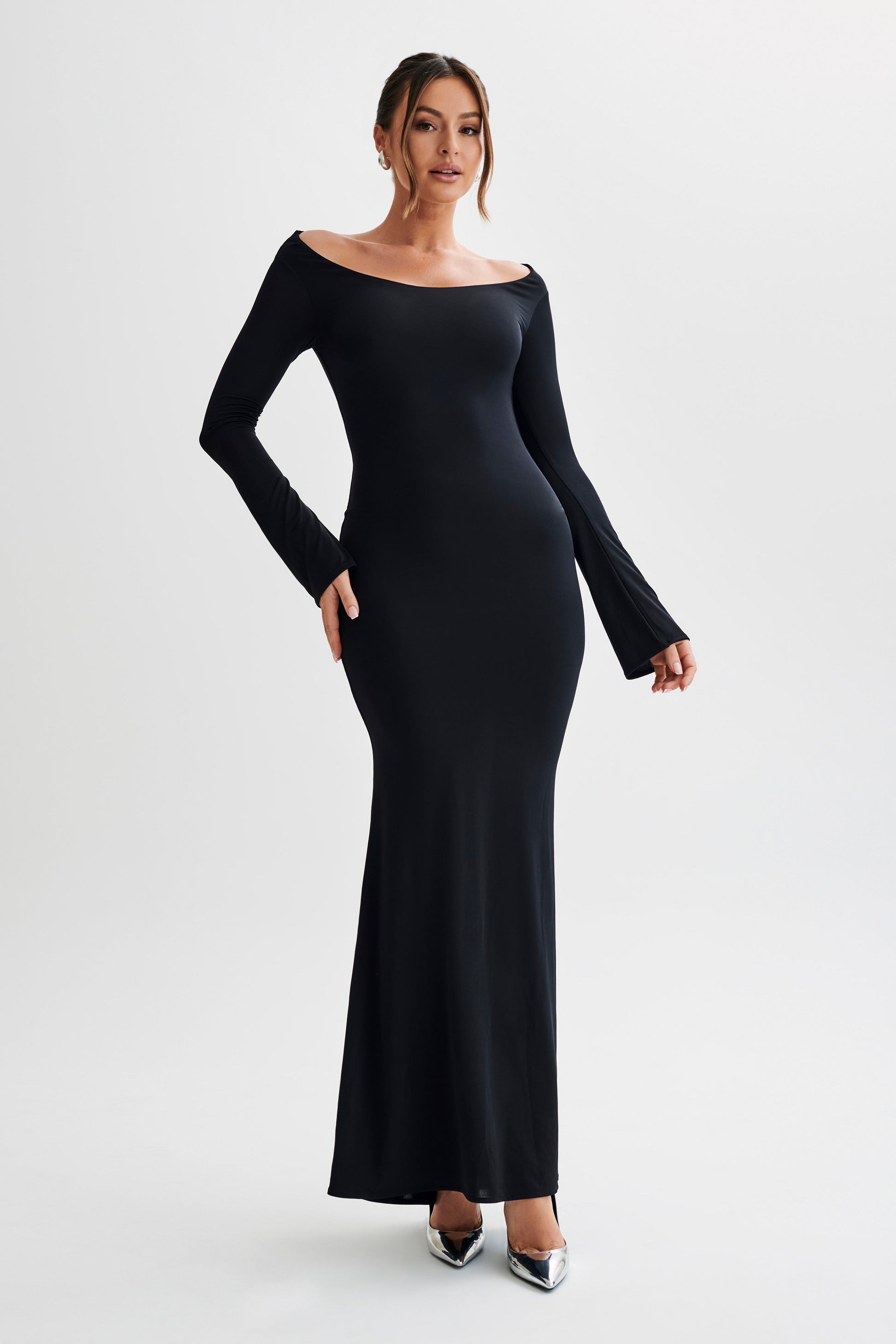 Millicent Slinky Long Sleeve Maxi Dress - Black #4