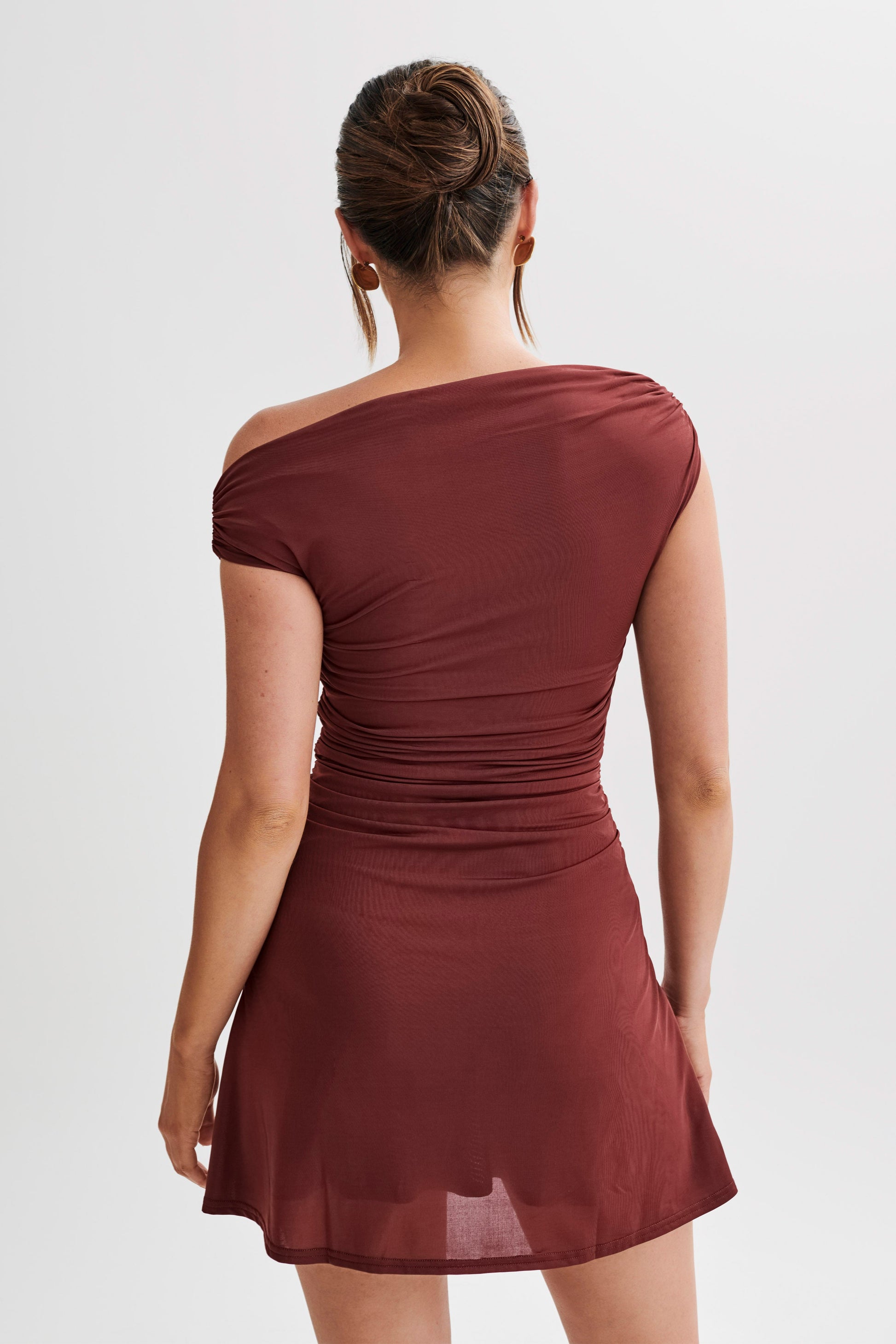 Dakoda Slinky Off Shoulder Mini Dress - Wine #2