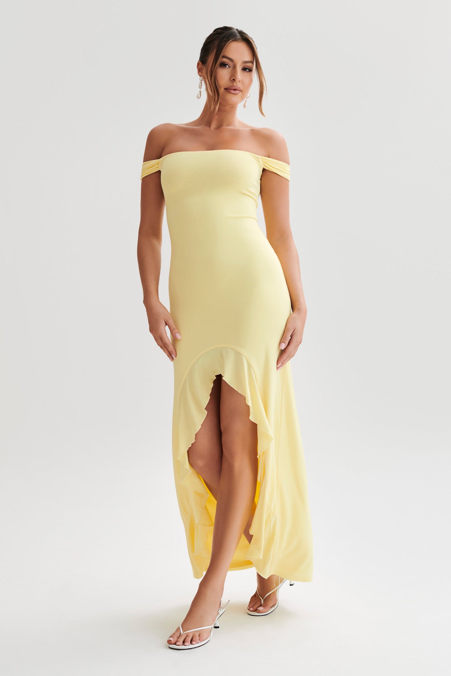 Eisley Slinky Off Shoulder Maxi Dress - Yellow