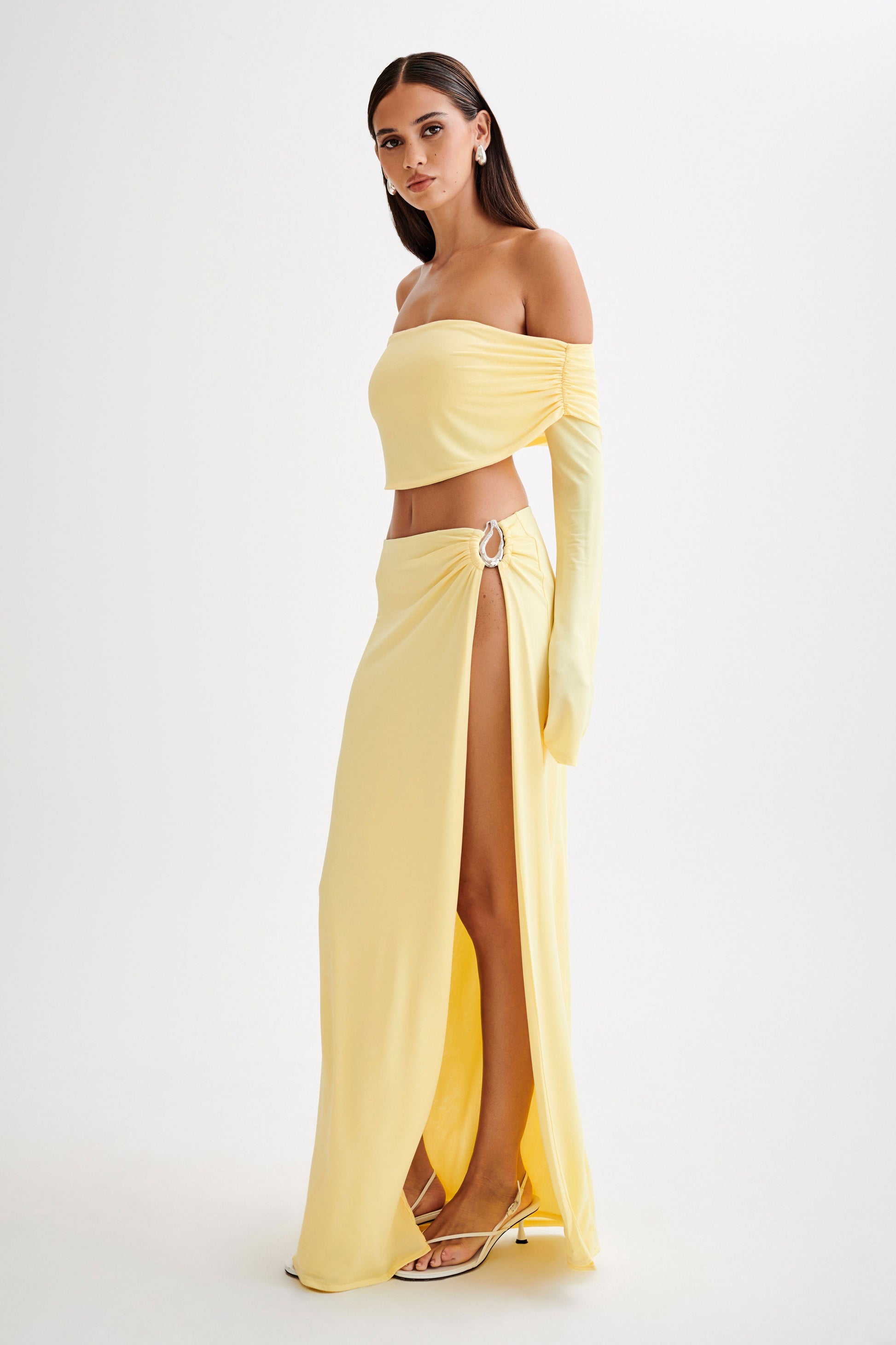 Camryn Slinky Off Shoulder Crop Top - Yellow #3