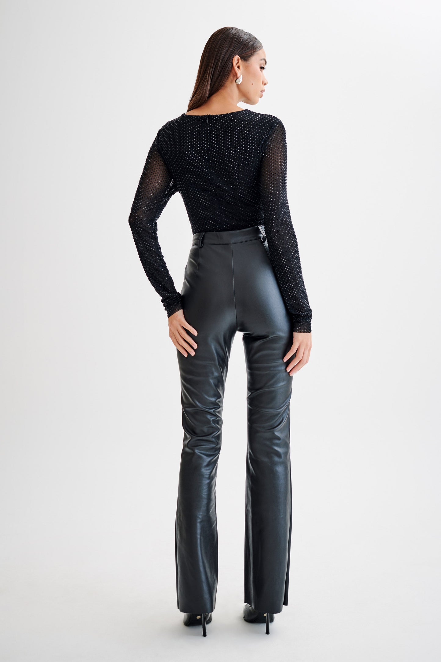 Selma Long Sleeve Diamante Bodysuit - Black/Black