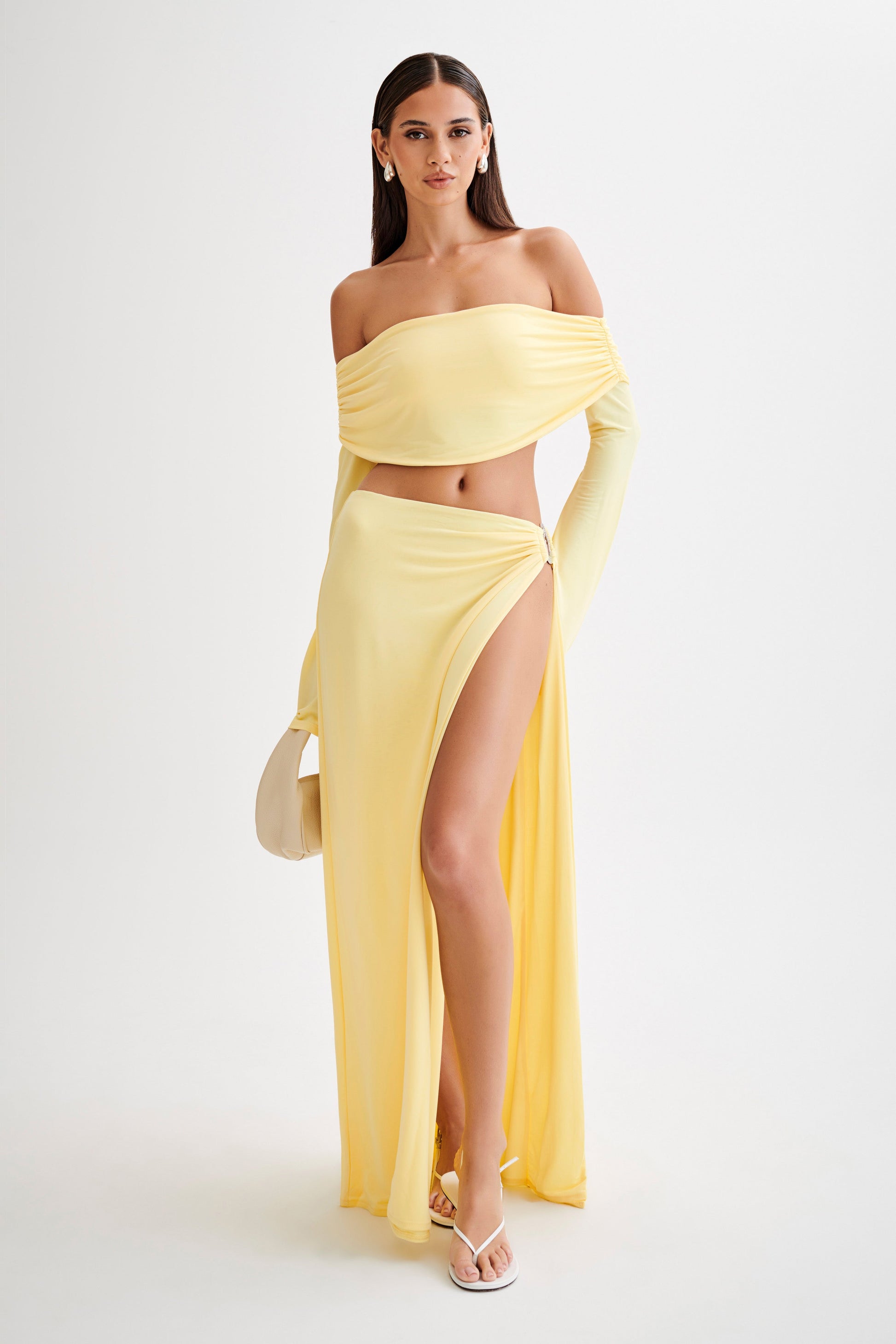 Camryn Slinky Off Shoulder Crop Top - Yellow #6