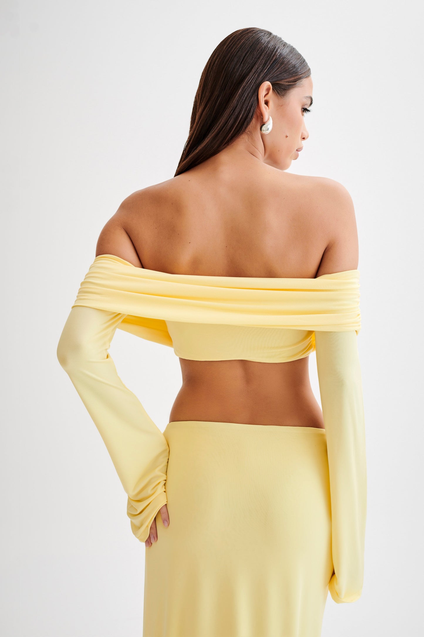 Camryn Slinky Off Shoulder Crop Top - Yellow