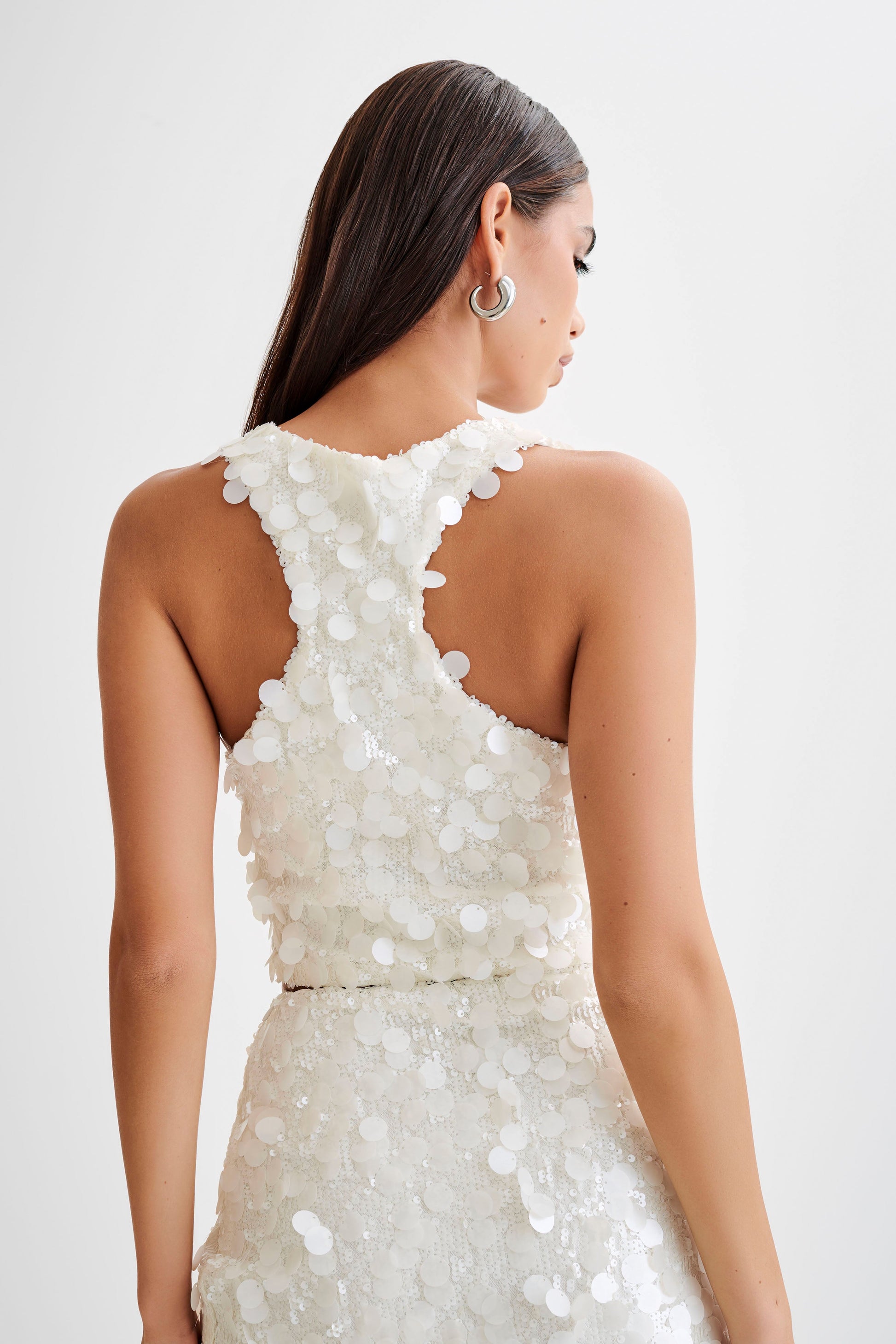 Maude Transparent Sequin Racer Crop Top - Ivory #5