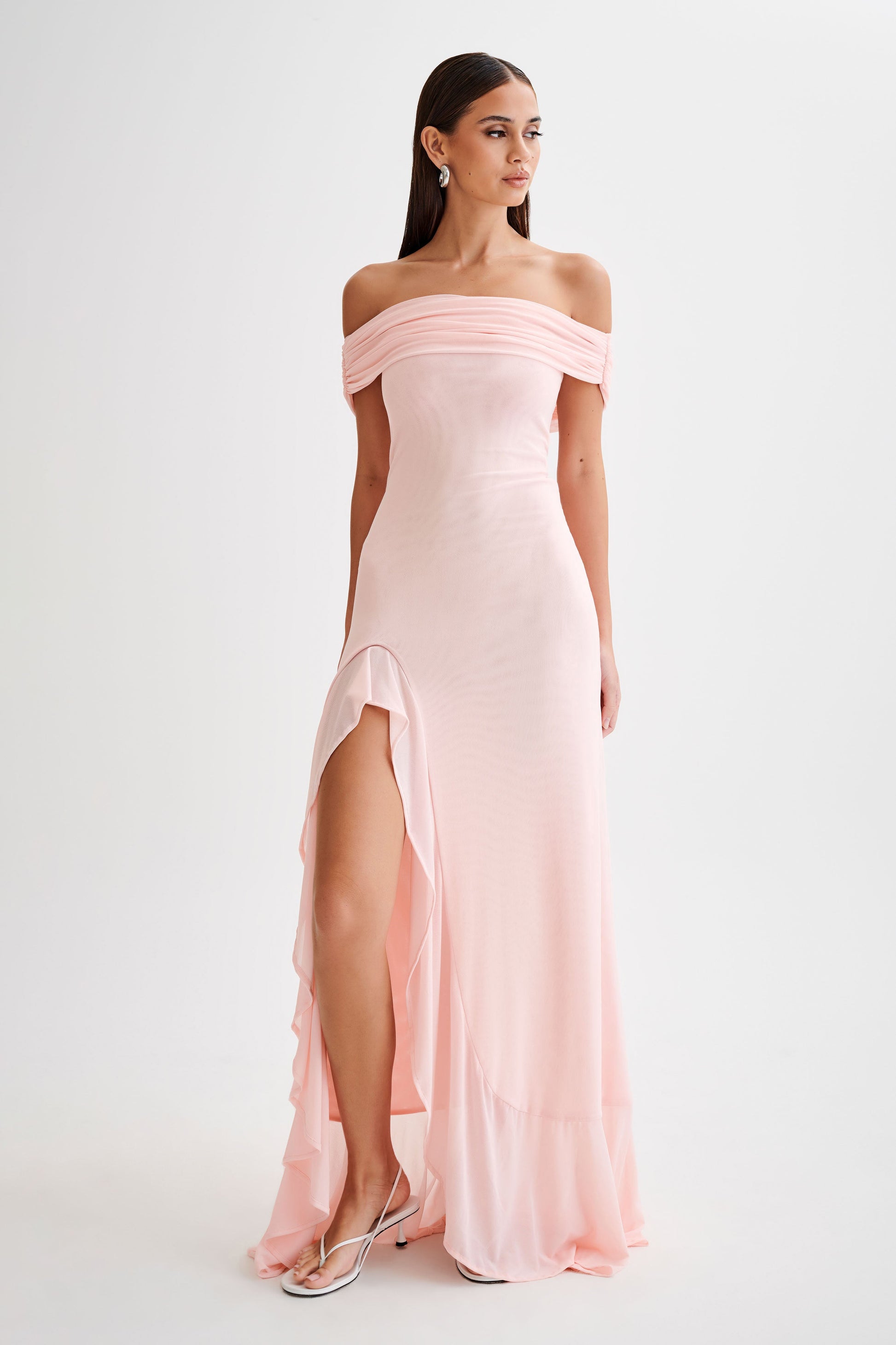 Audrey Off Shoulder Mesh Maxi Dress - Pale Pink #5