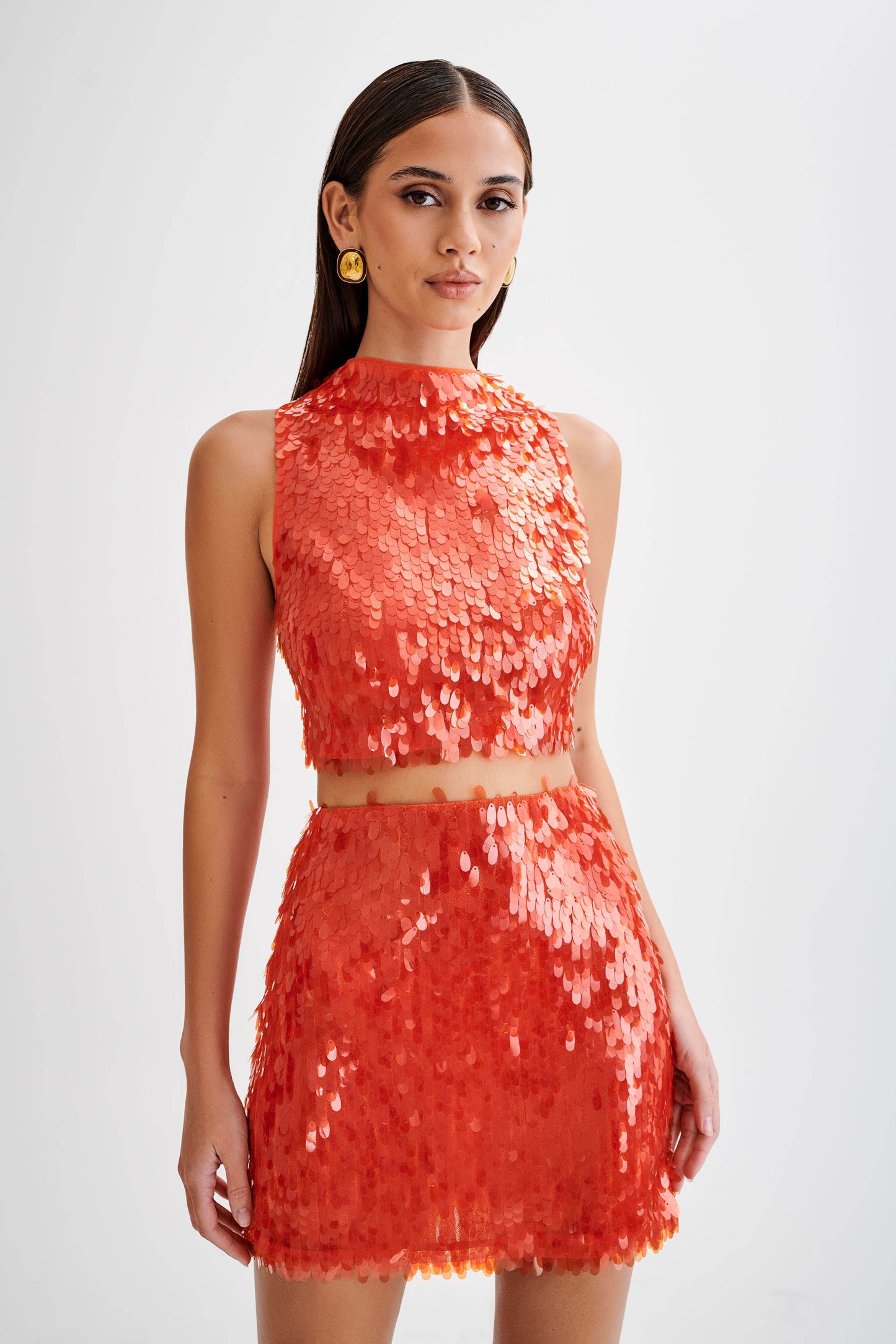 Savannah Sequin Mini Skirt - Firey Orange