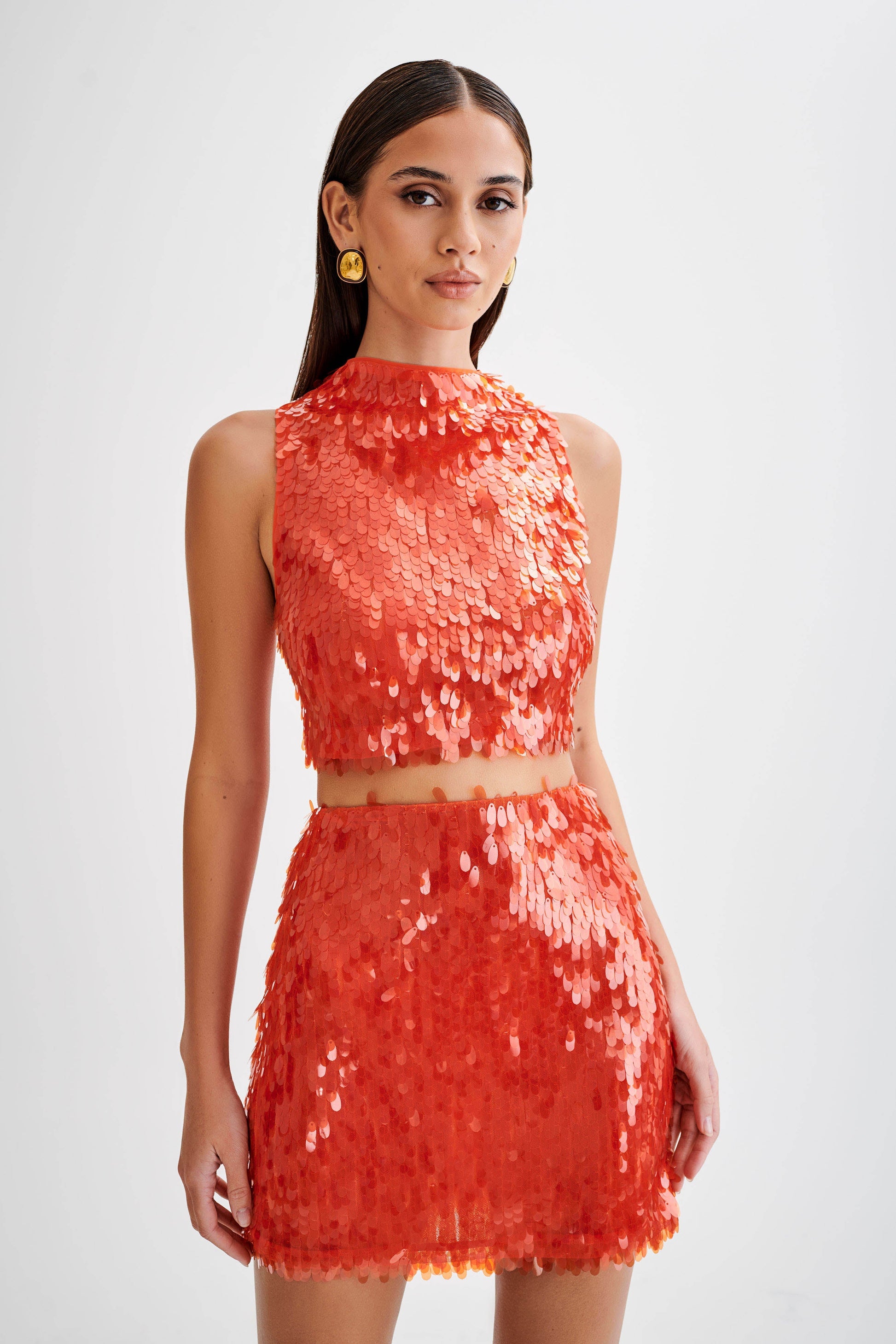 Savannah Sequin Crop Top - Firey Orange #4