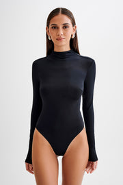 Cheyenne Long Sleeve Plunge Back Bodysuit - Black